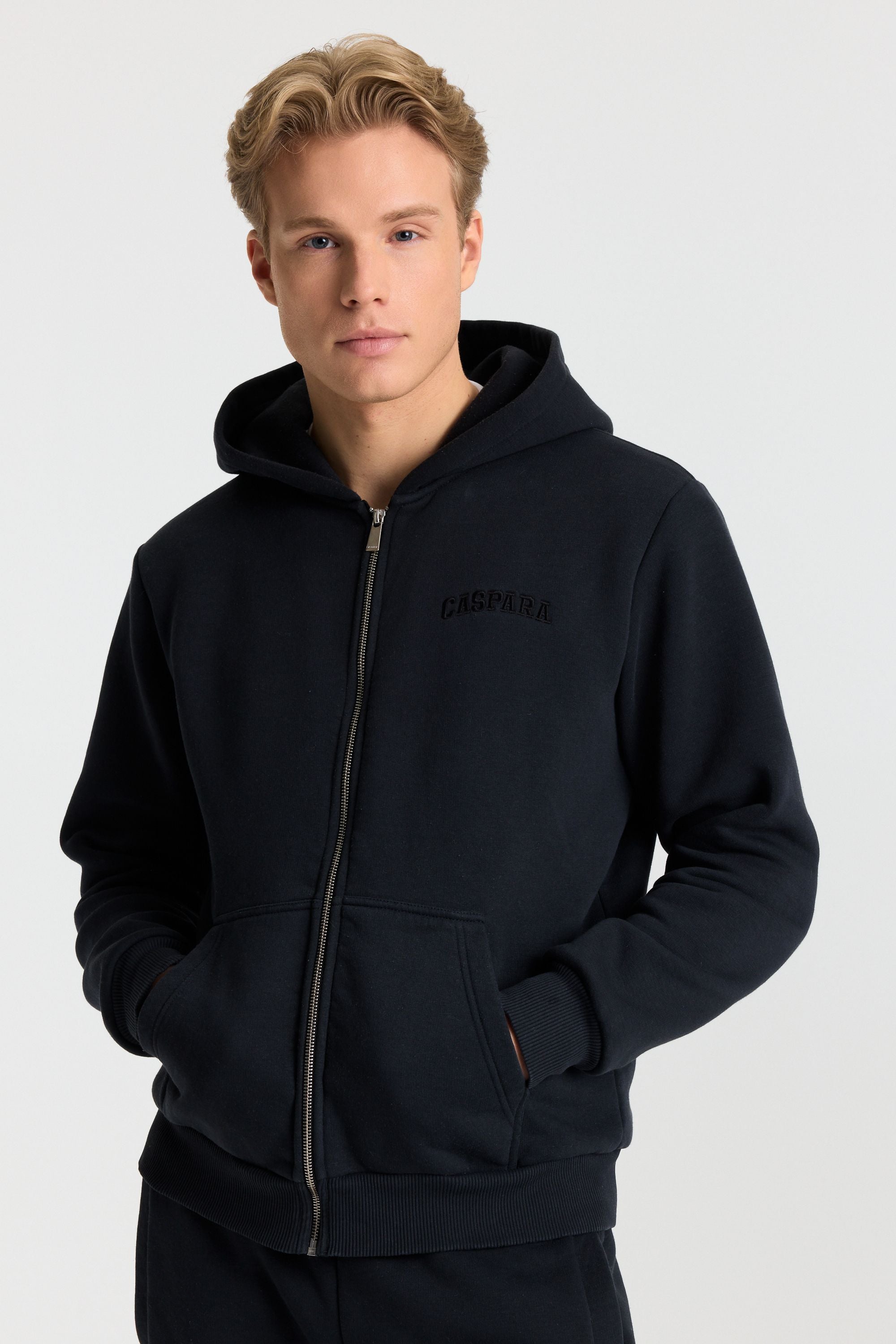 M. Varsity Zip Hoodie - Jet Black