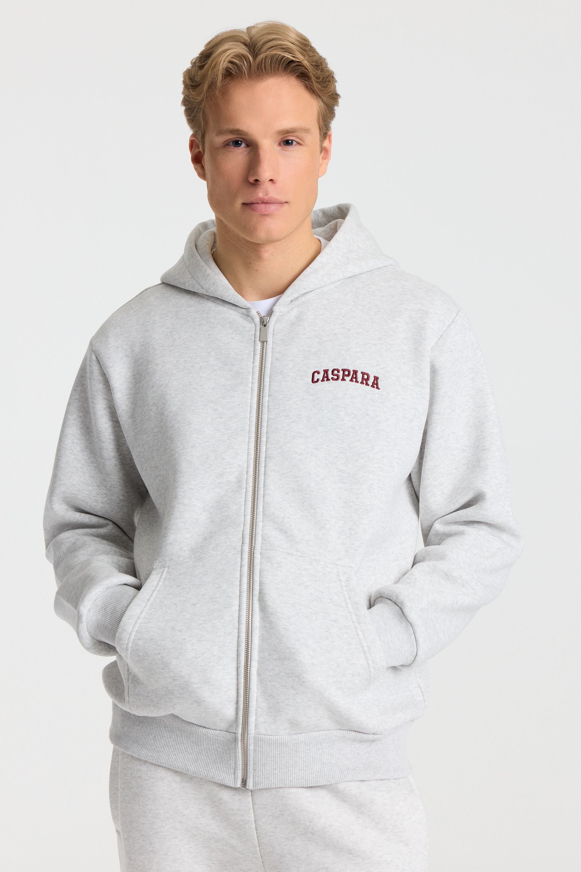 M. Varsity Zip Hoodie - Grey/Burgundy