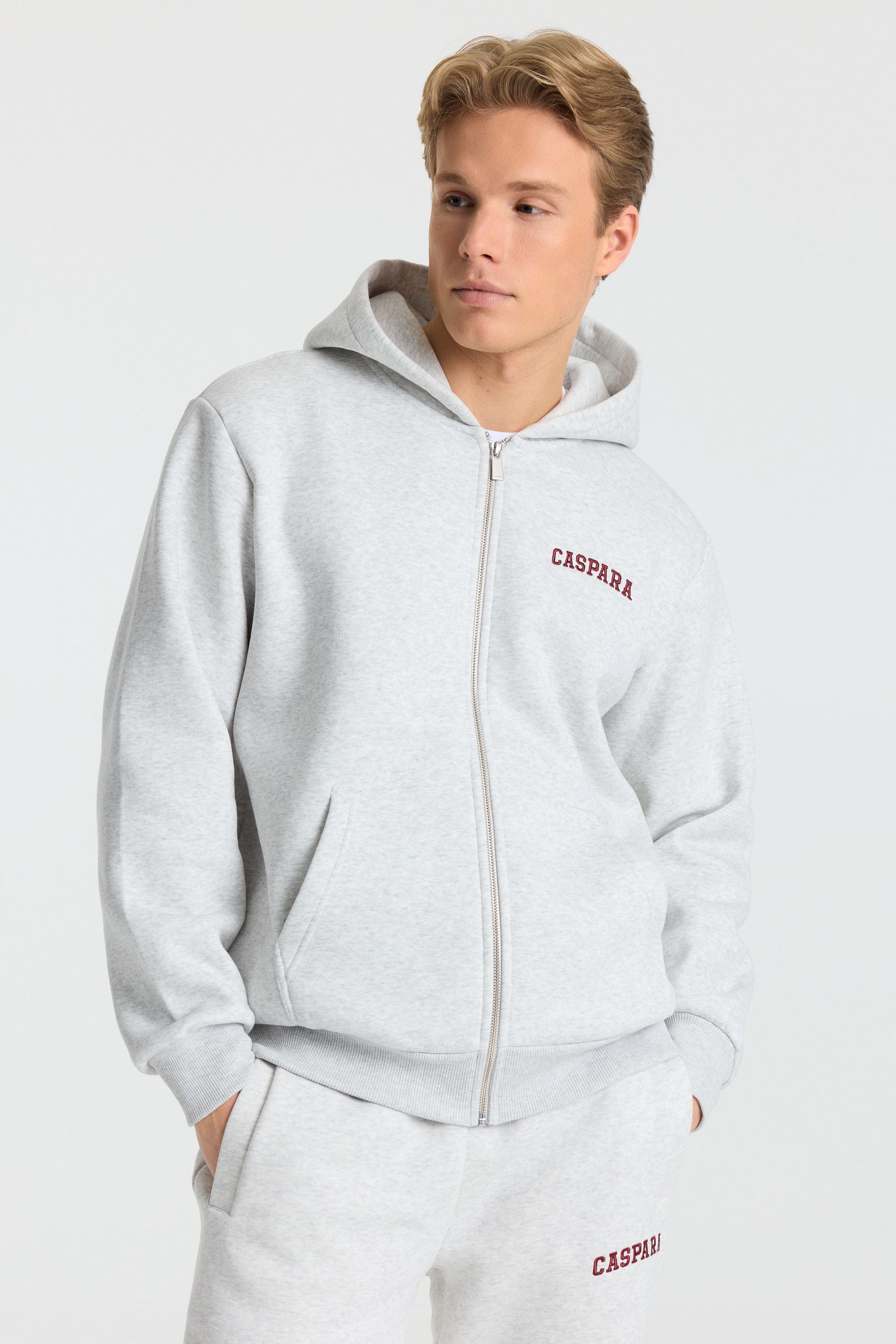 M. Varsity Zip Hoodie - Grey/Burgundy