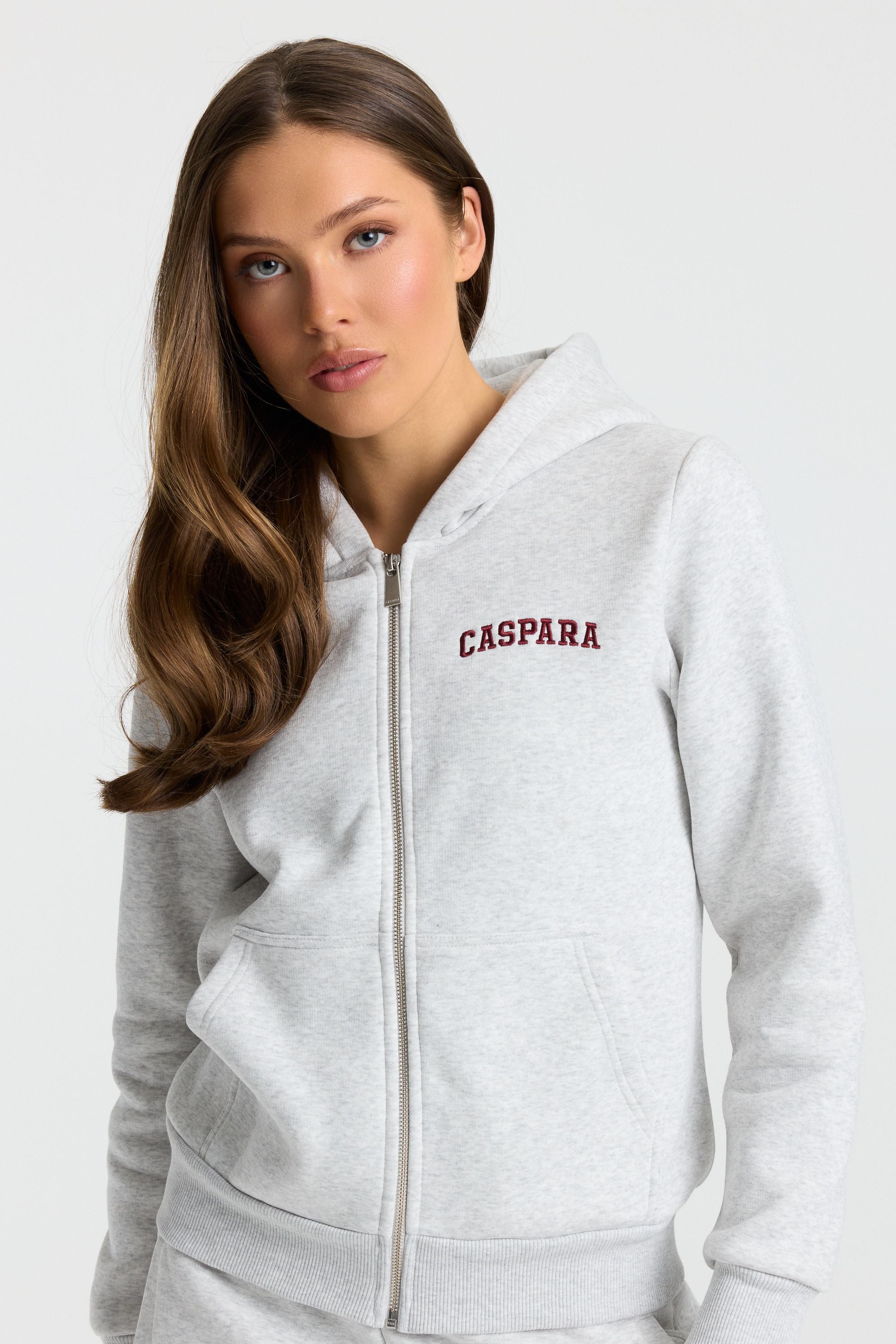 W. Varsity Zip Hoodie - Grey/Burgundy