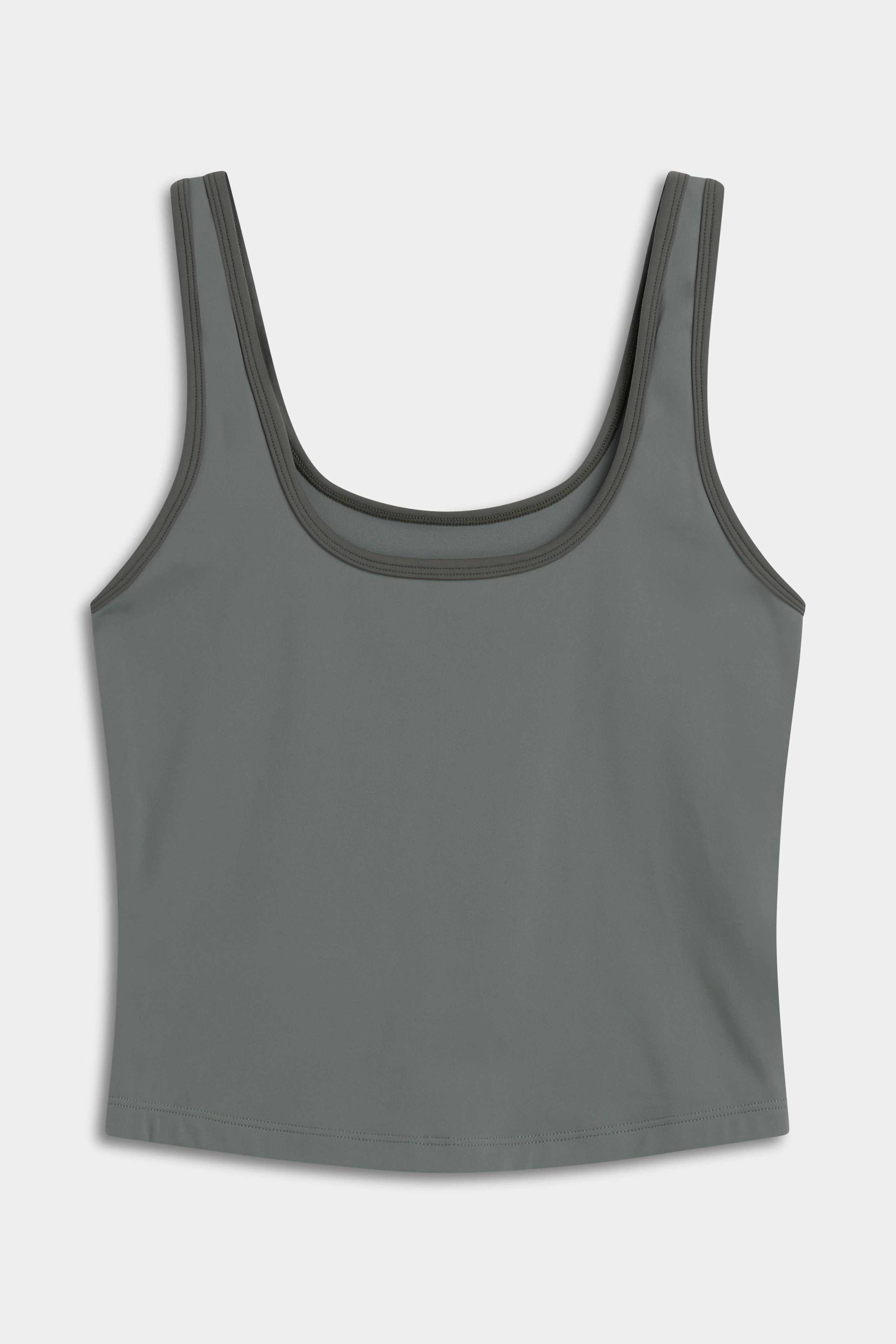 CASPARA Cloudform® Square Neck Top in khaki displayed flat from the front.