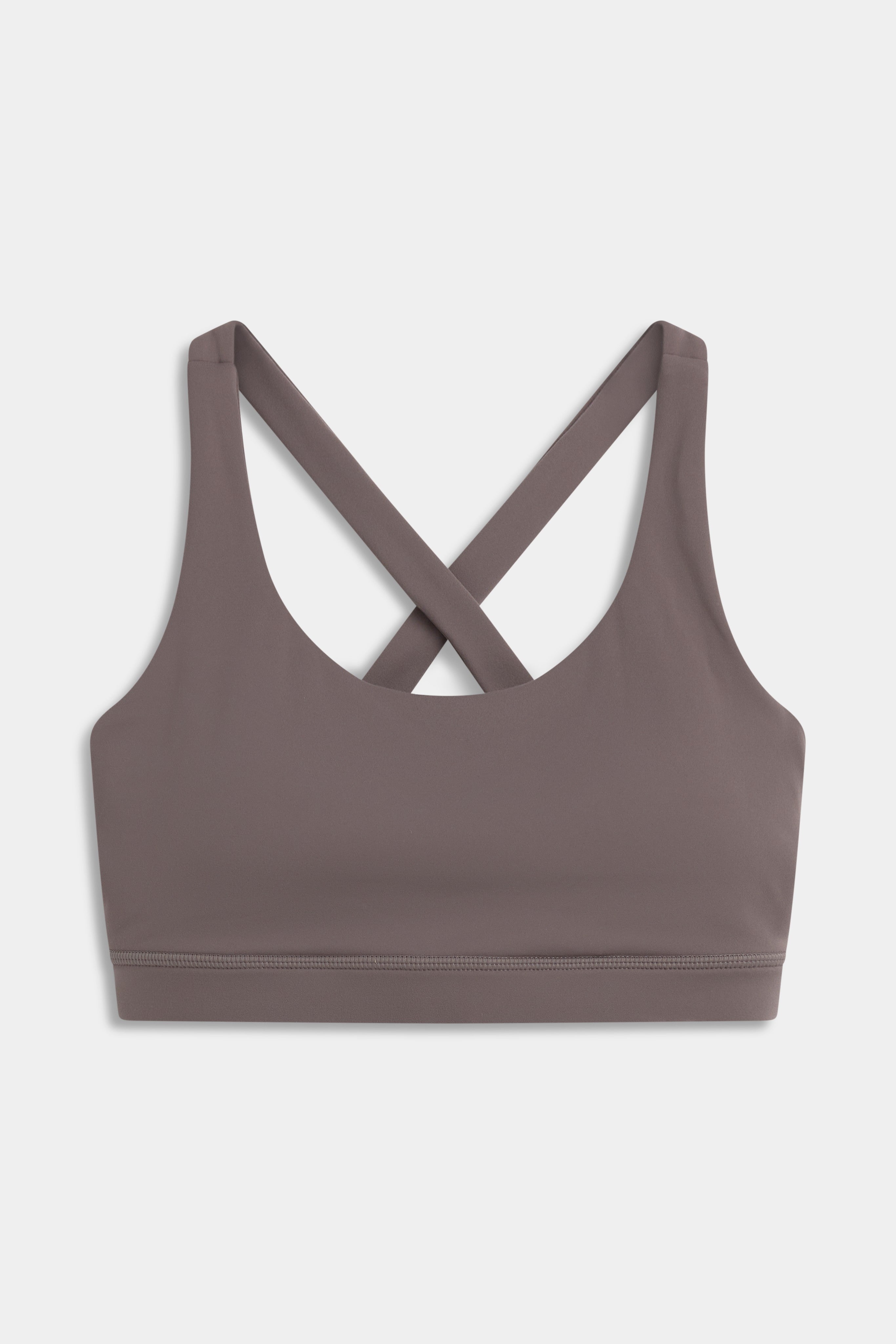 Front view of the CASPARA Cloudform® Crossback Sports Bra in Walnut.