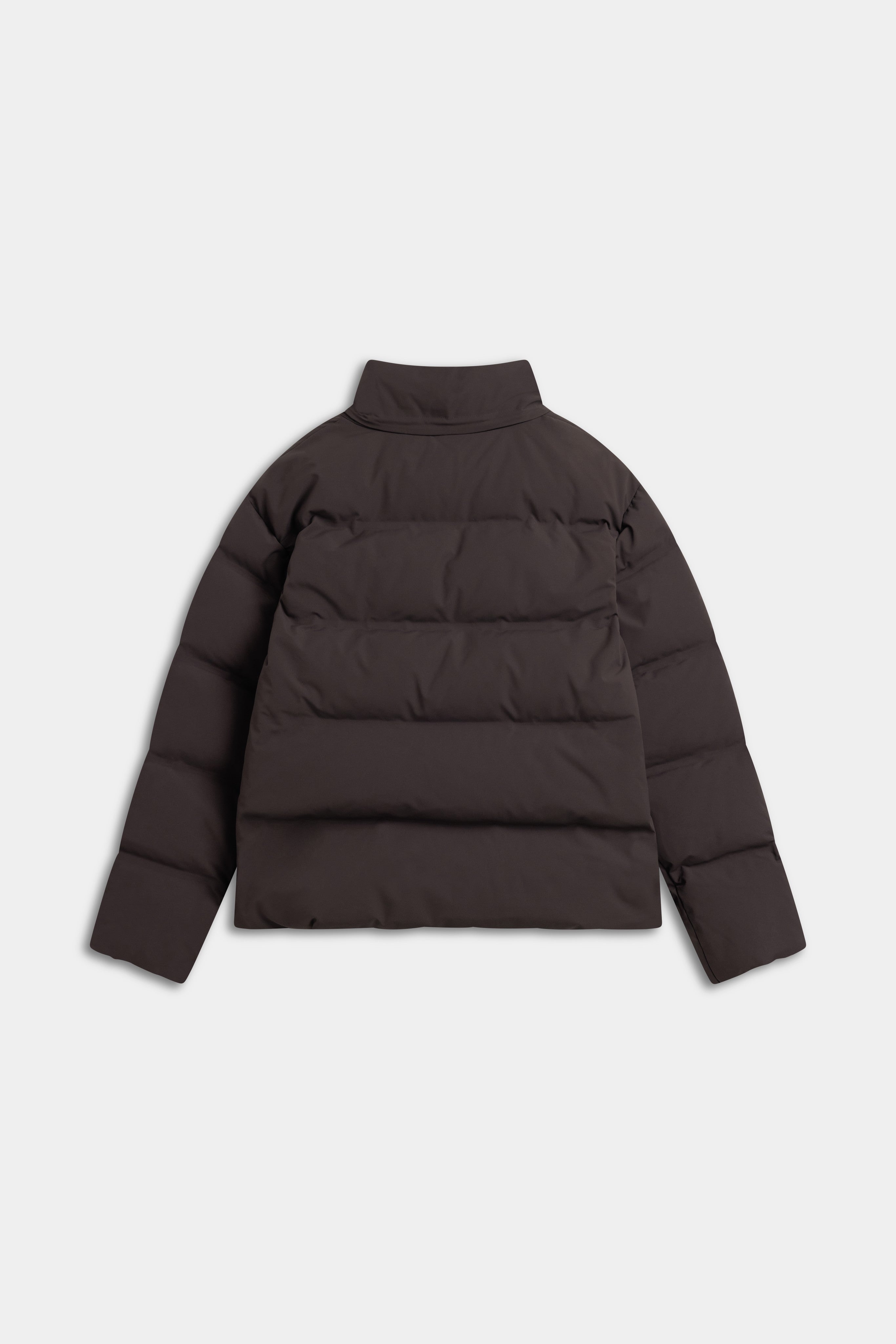Back view of the CASPARA men's Boreal puffer jacket in cocoa bean brown.