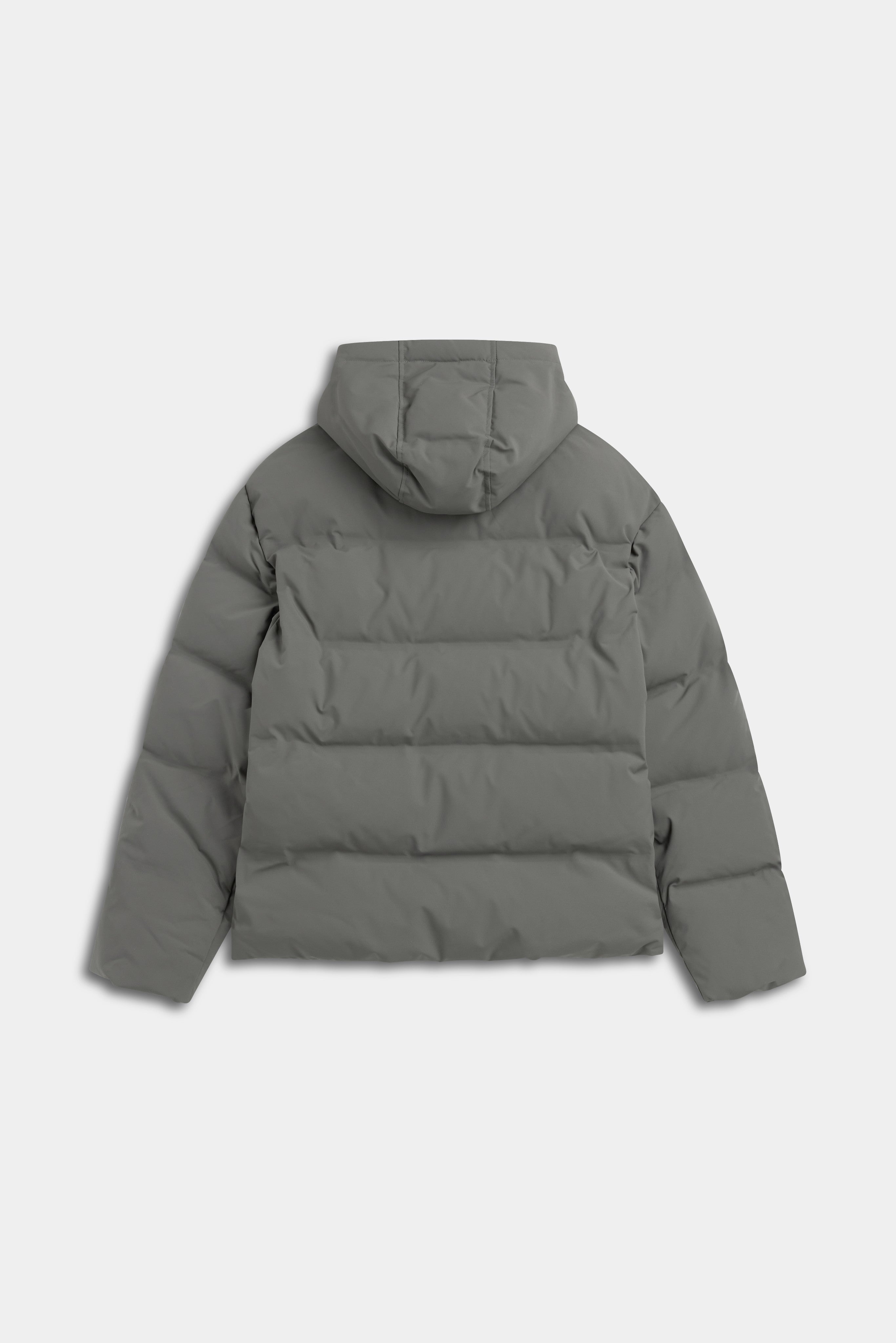 Back view of the CASPARA men's Boreal hooded puffer jacket in khaki.