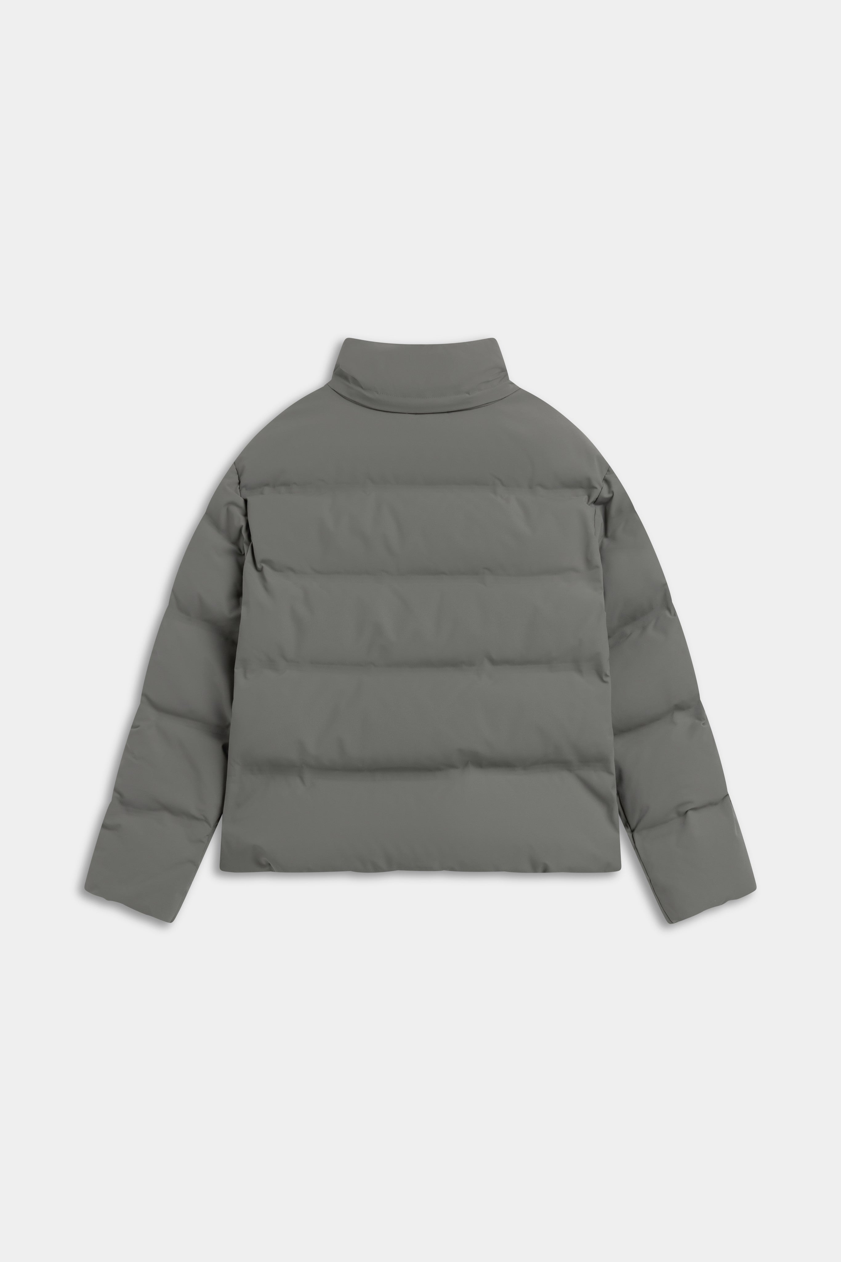 Back view of the khaki CASPARA Aurora puffer jacket on a plain light grey background.