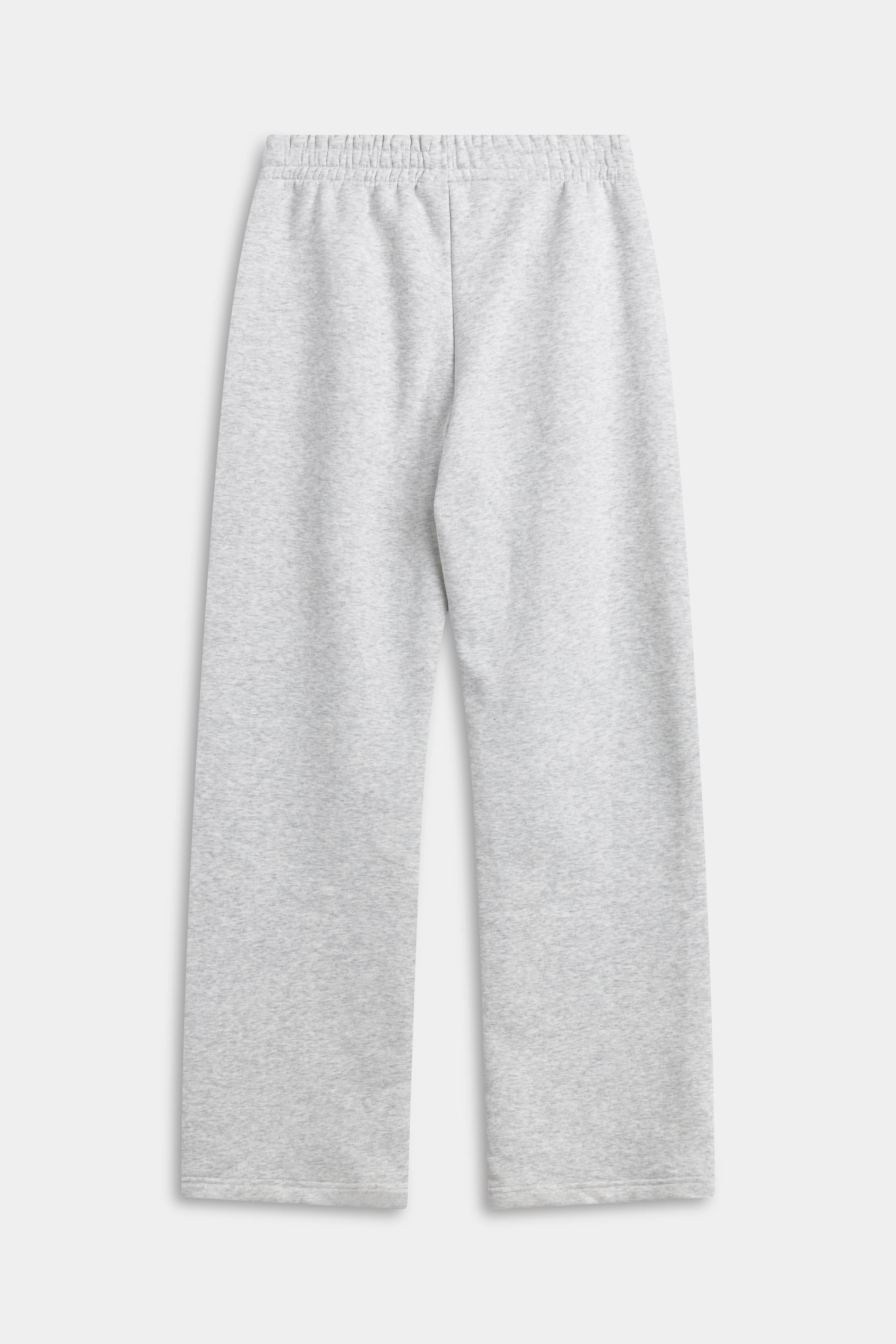 Back view of CASPARA straight-leg sweatpants in grey melange.