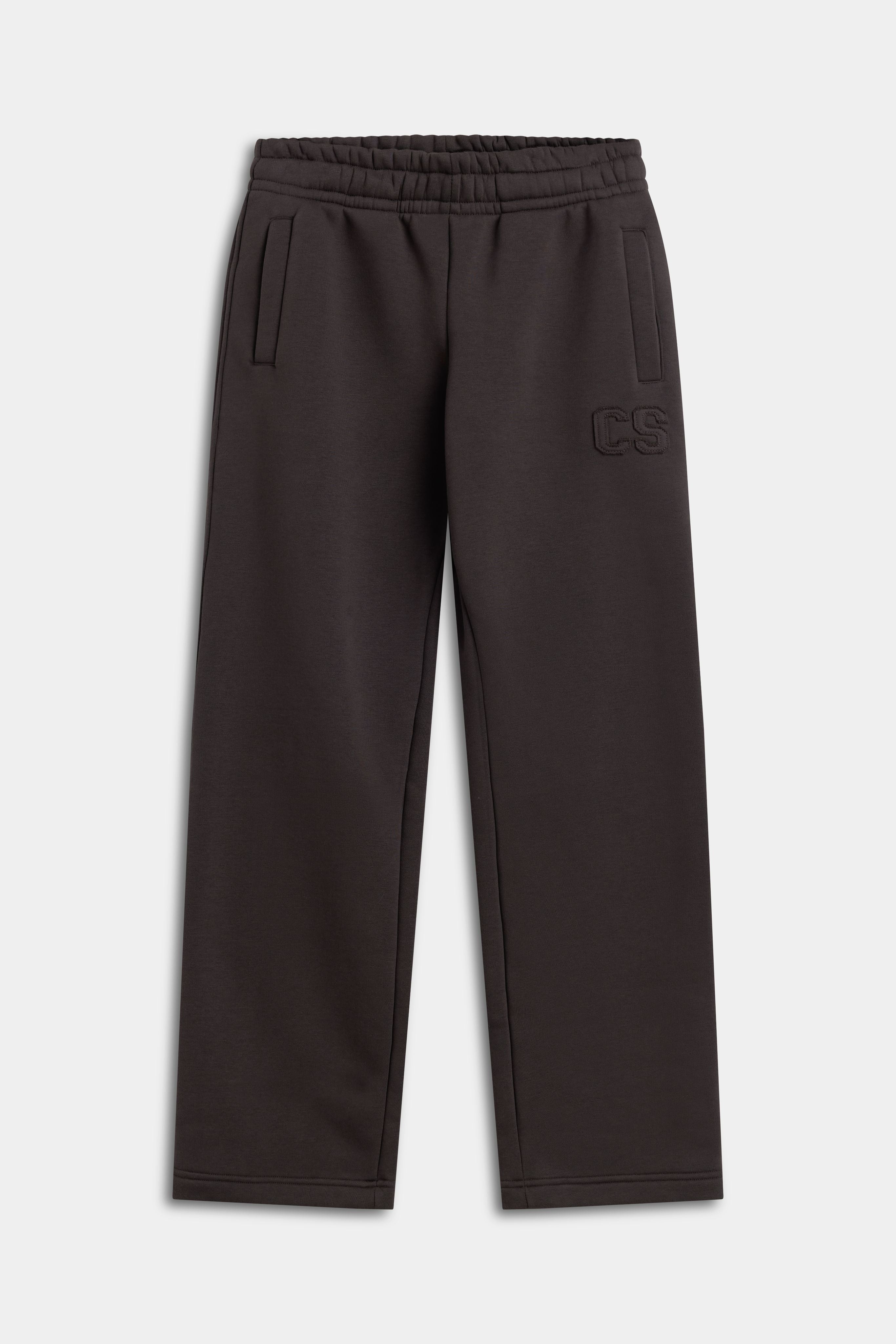 CASPARA straight-leg sweatpants in espresso brown displayed against a light background.