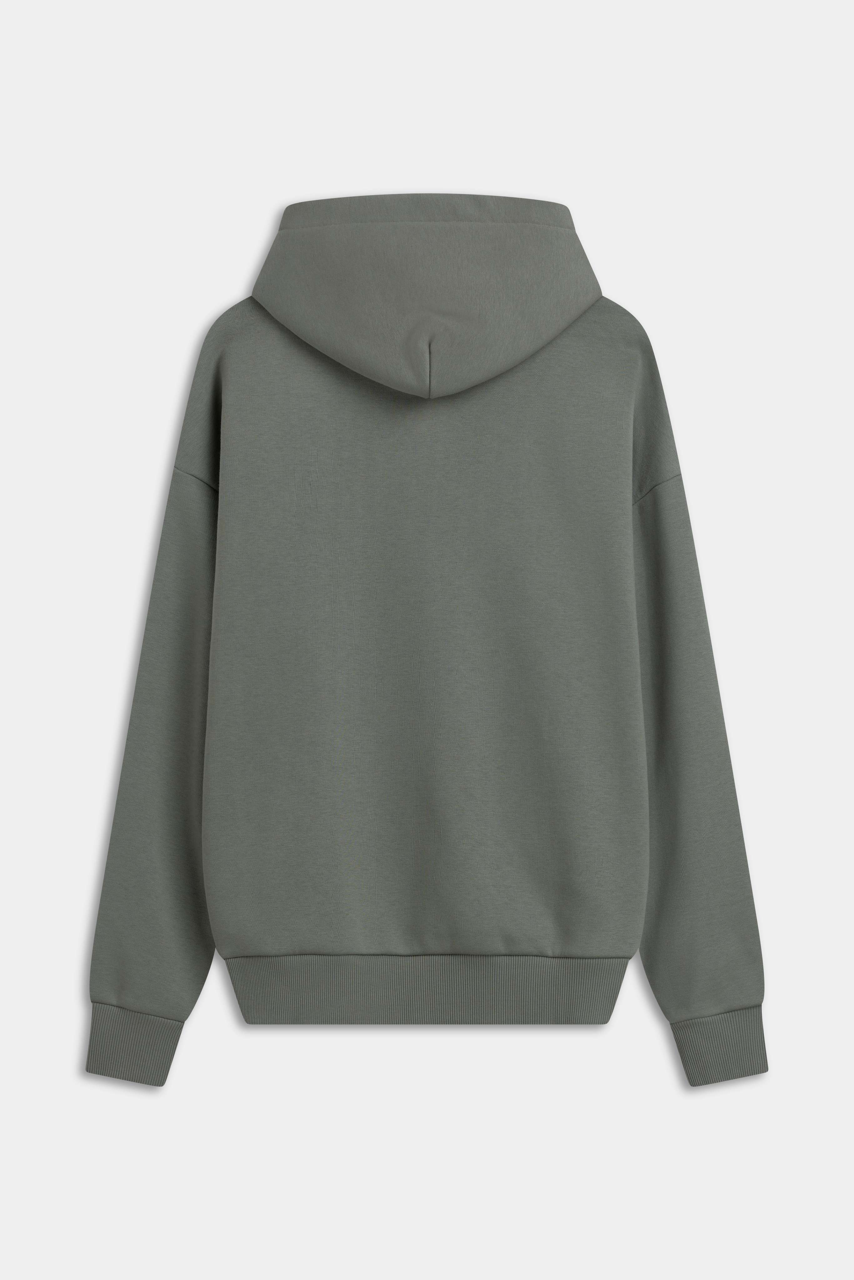 Back view of the CASPARA CS hoodie in khaki against a neutral background.