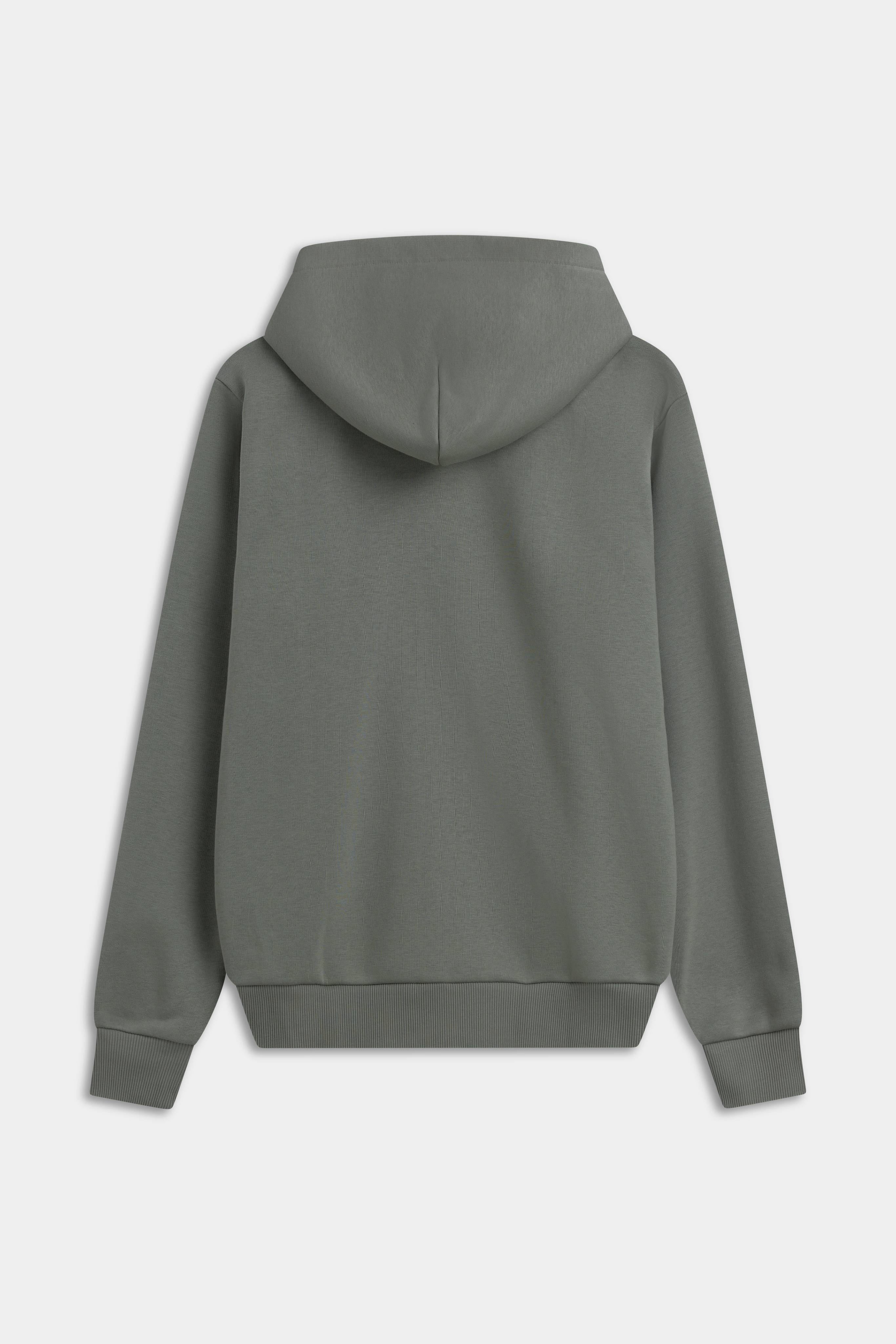 Back view of the CASPARA CS Zip Hoodie in khaki on a plain background.