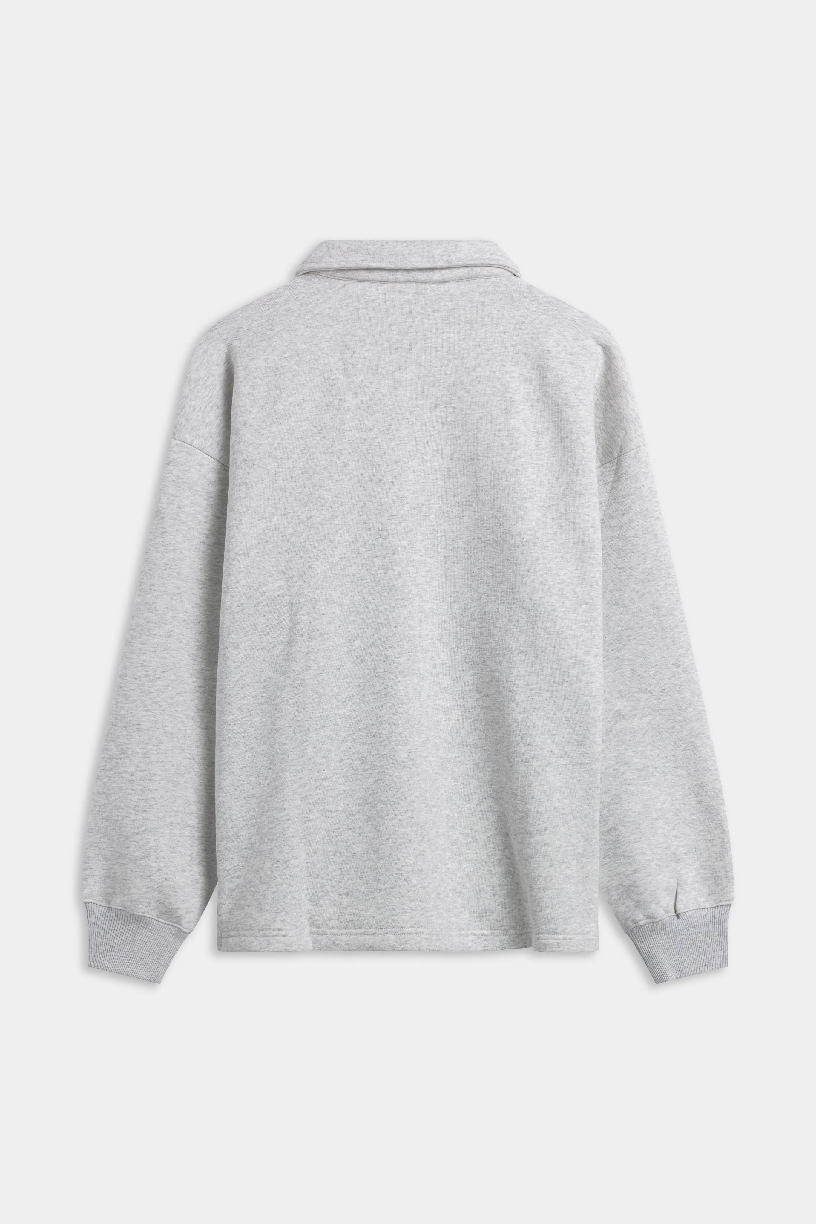Back view of the CASPARA CS rugby shirt in grey melange.