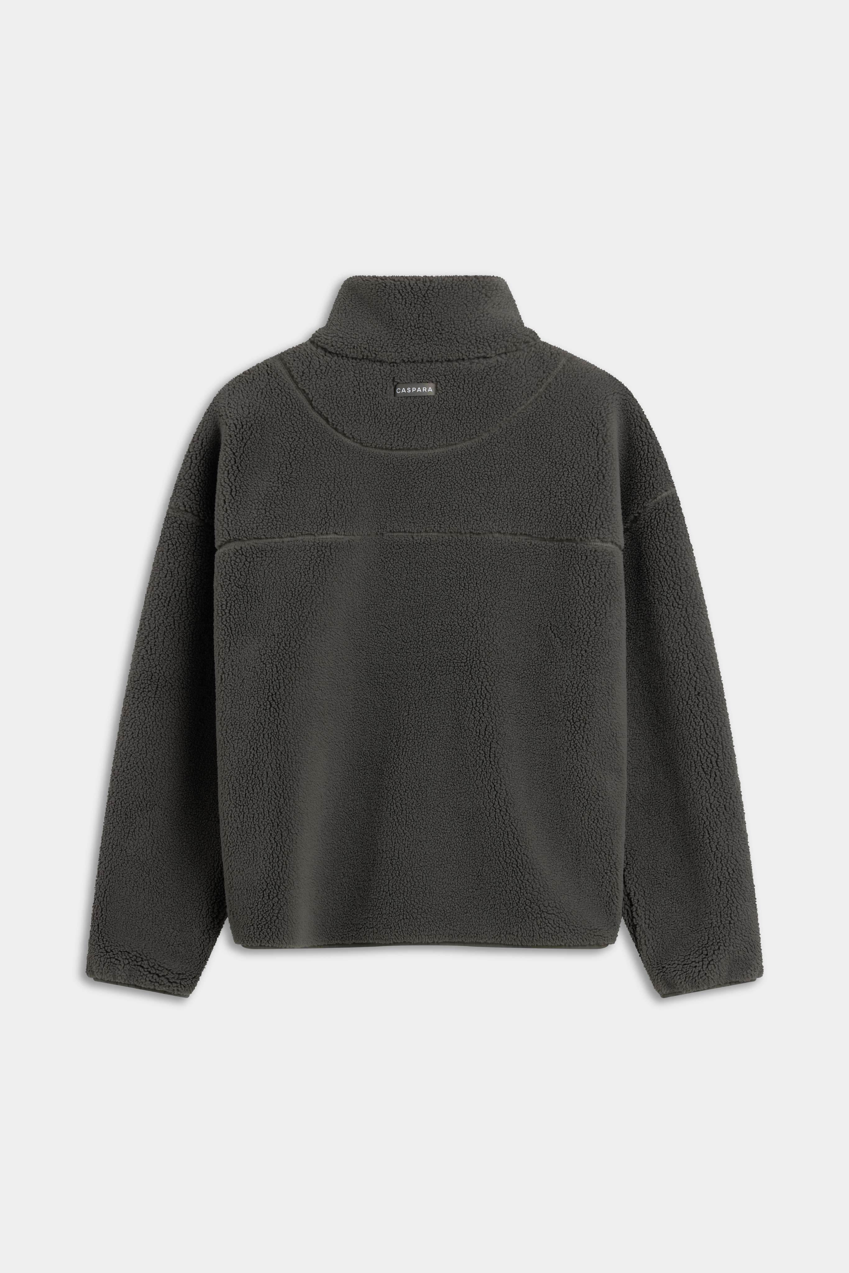 Back view of the CASPARA Cloudfleece jacket in khaki with a stand-up collar.