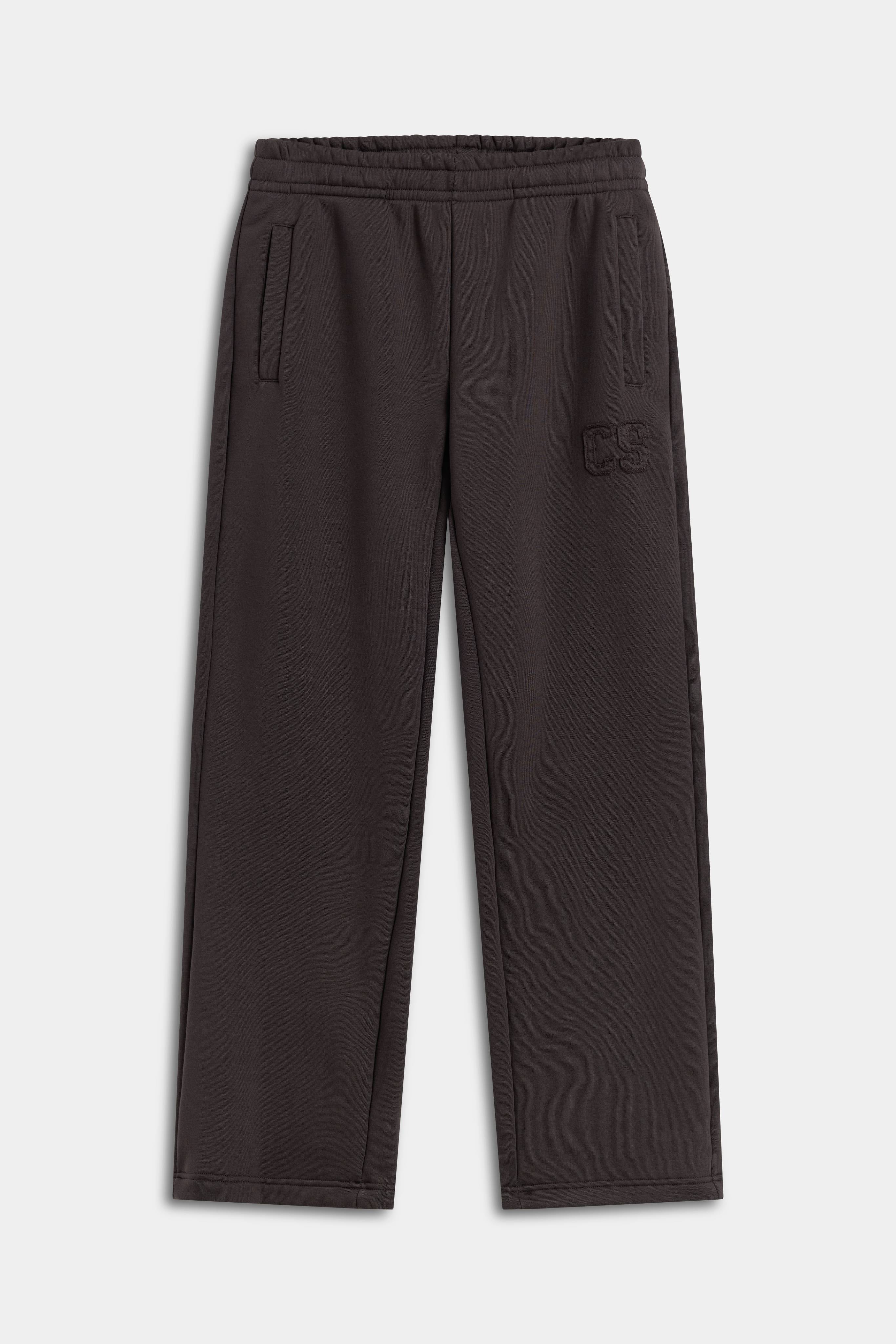 Front view of CASPARA CS SL straight-leg sweatpants in espresso.