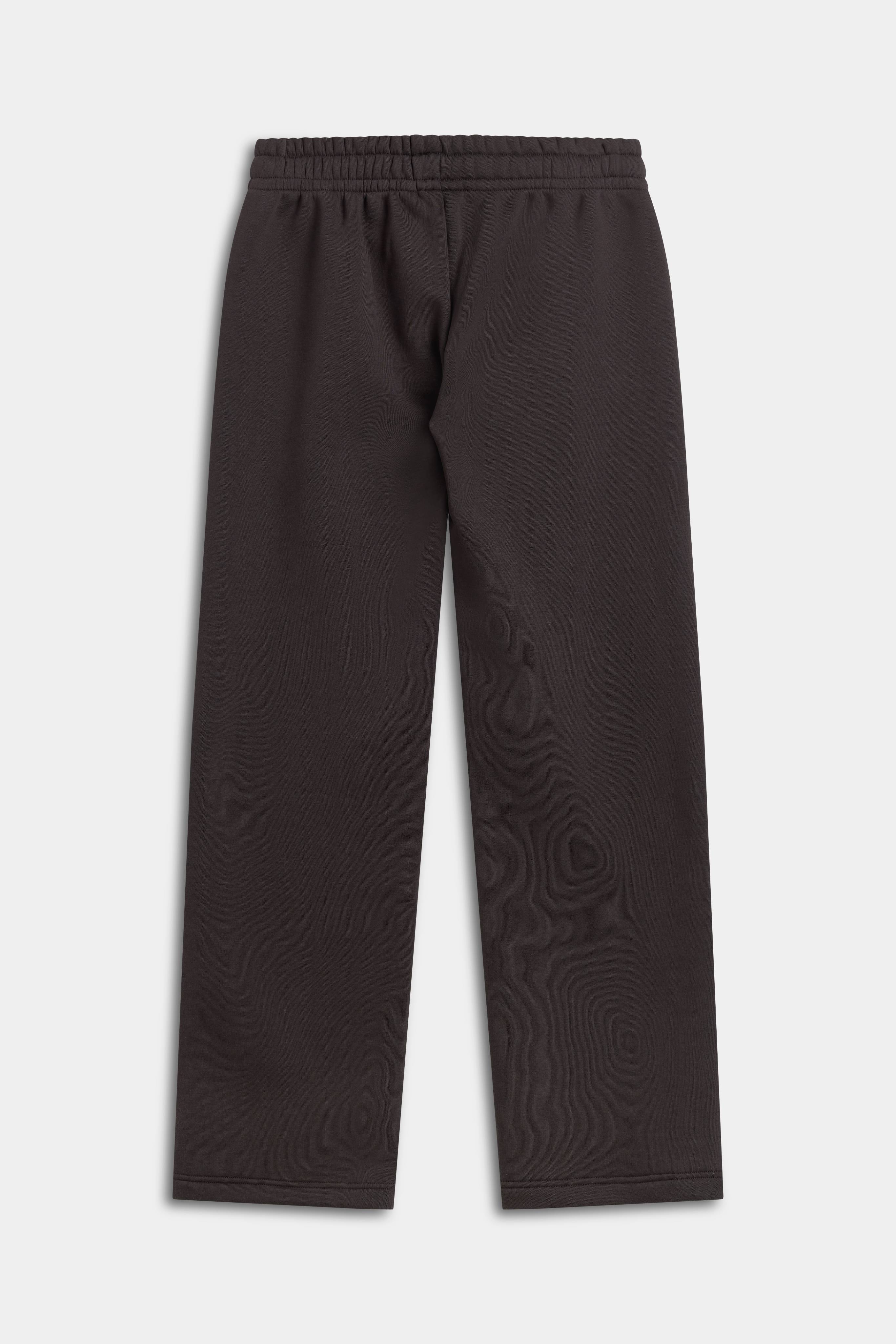 Back view of CASPARA men's CS SL straight-leg sweatpants in espresso brown laid flat.