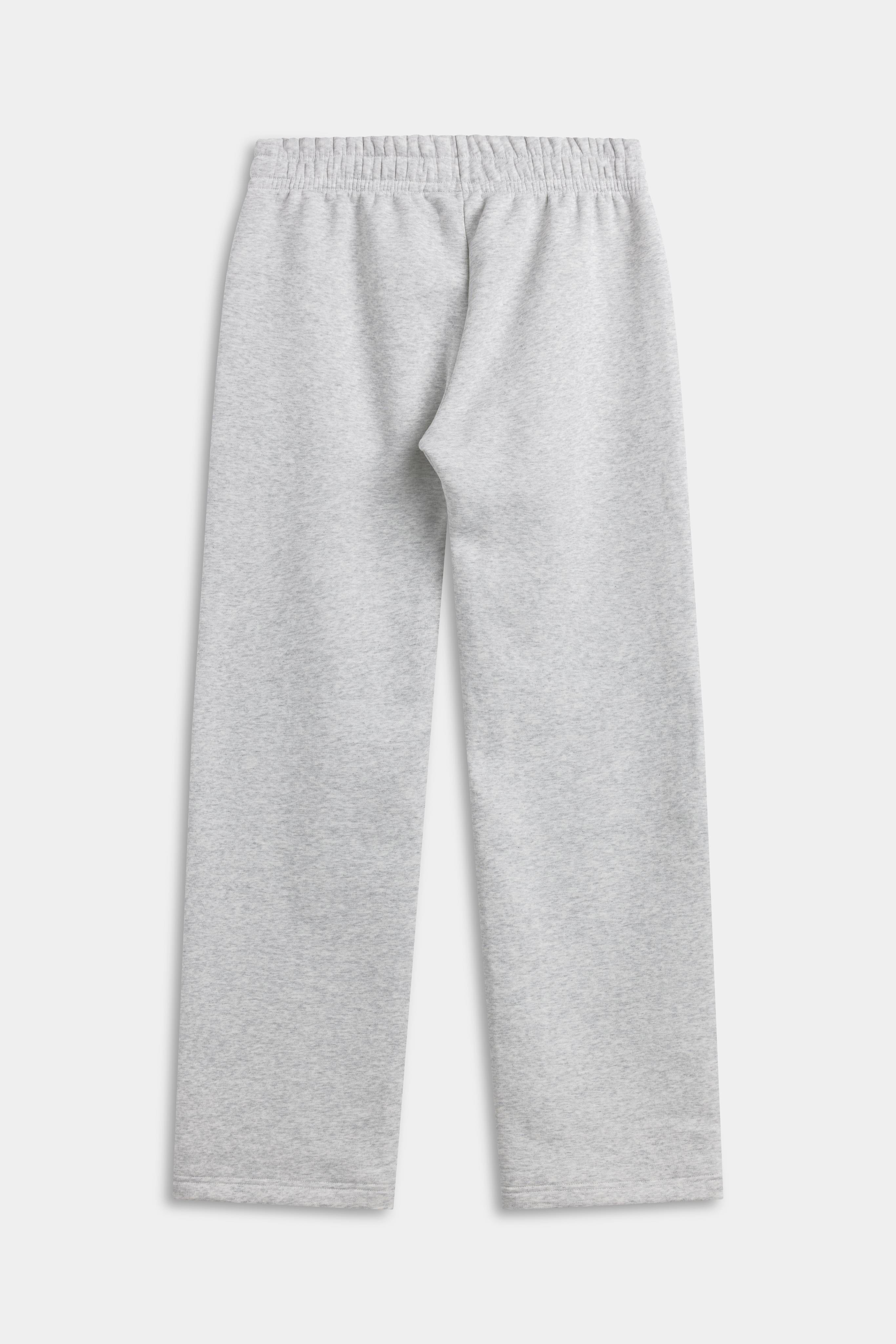 Back view of CASPARA grey melange straight-leg sweatpants with an elastic waistband.