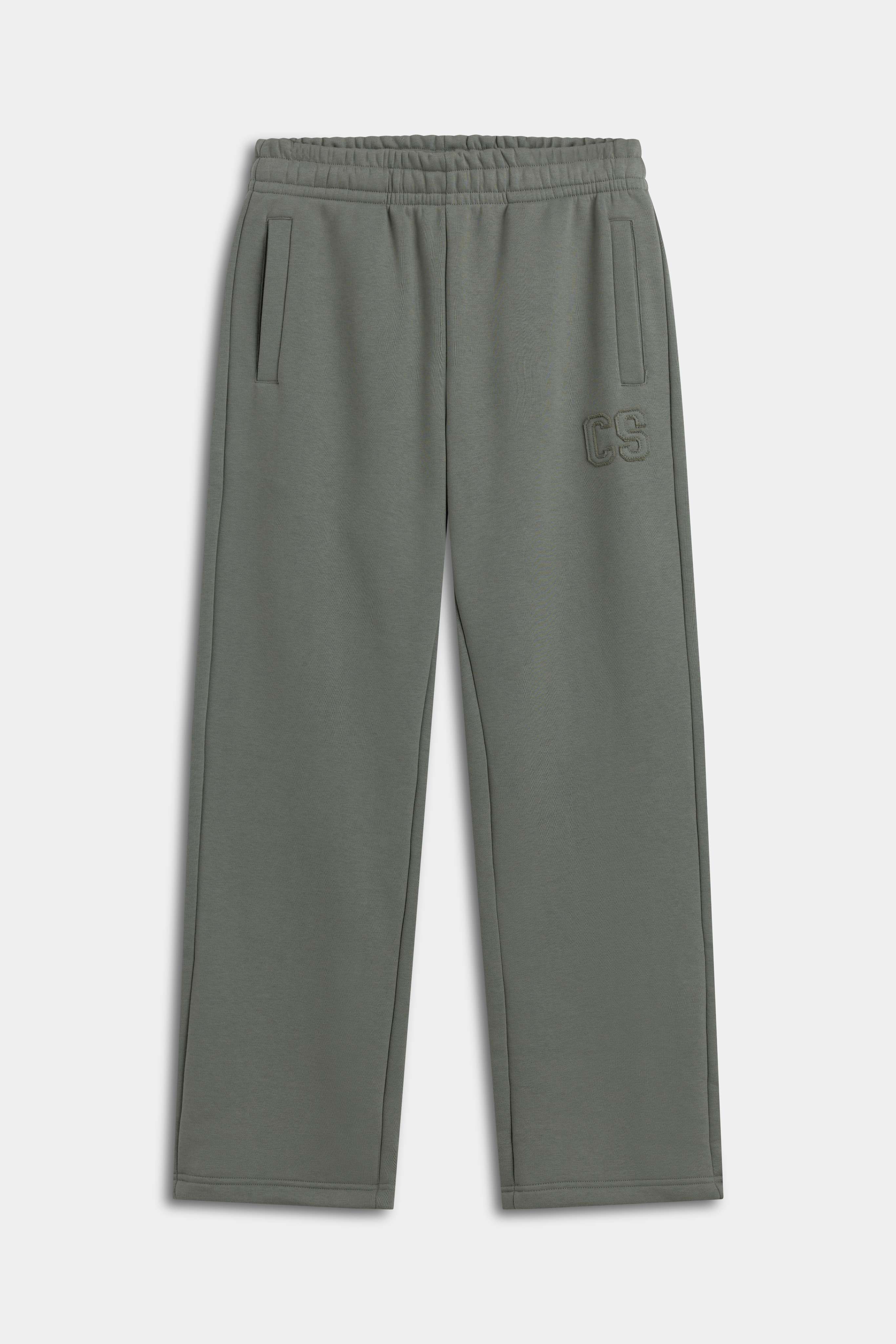 Khaki CASPARA CS SL straight-leg sweatpants displayed flat against a grey background.