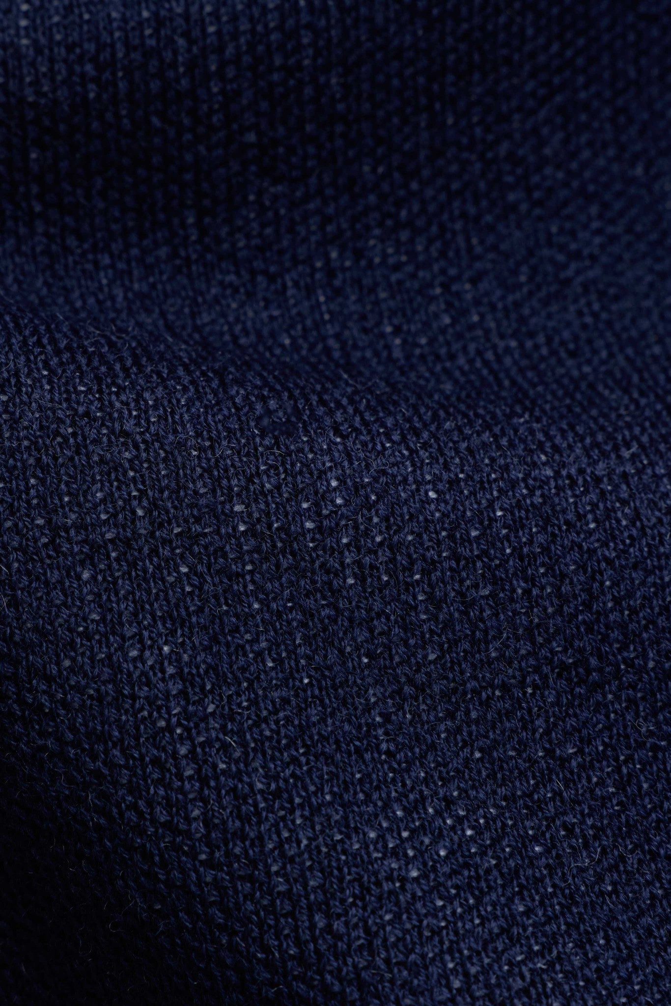 Close-up of the textured navy wool blend knit on the CASPARA Classic Neckwarmer.