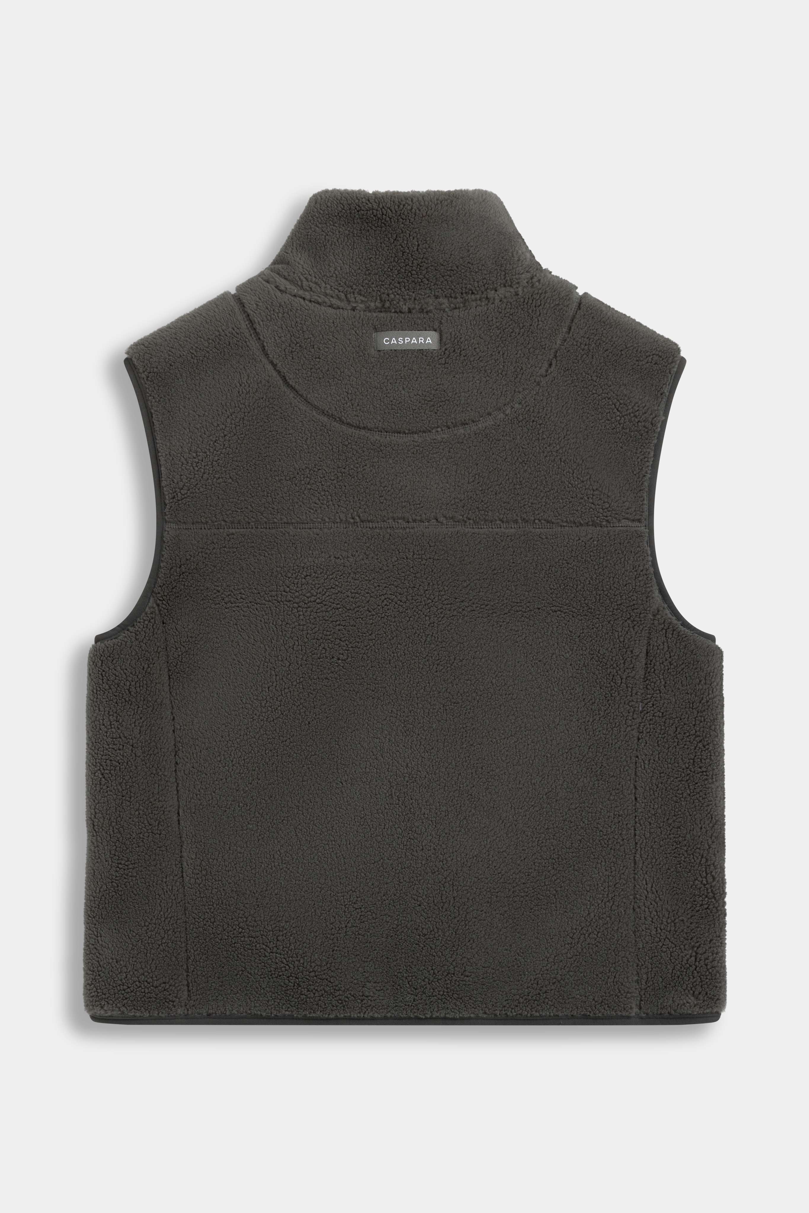 Back view of the women's CASPARA Cloudfleece vest in khaki fleece.