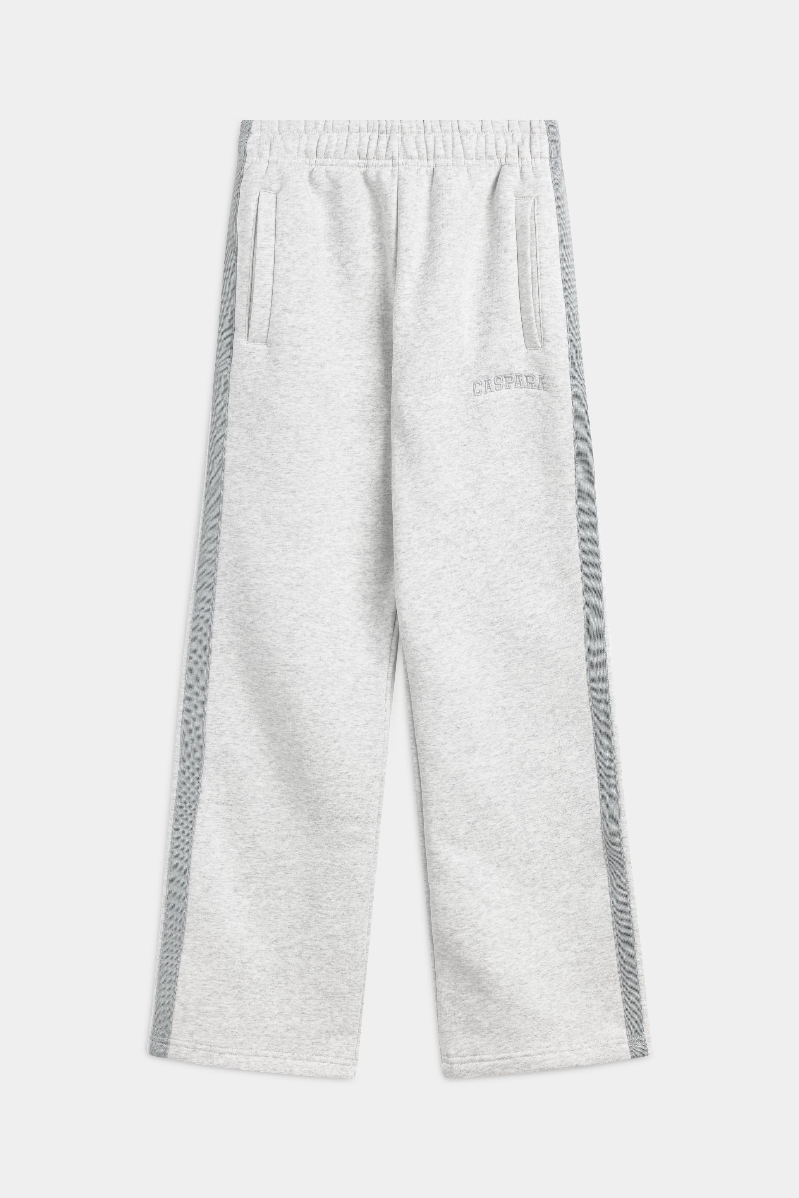 CASPARA grey melange All-Star straight-leg sweatpants with sporty side piping.