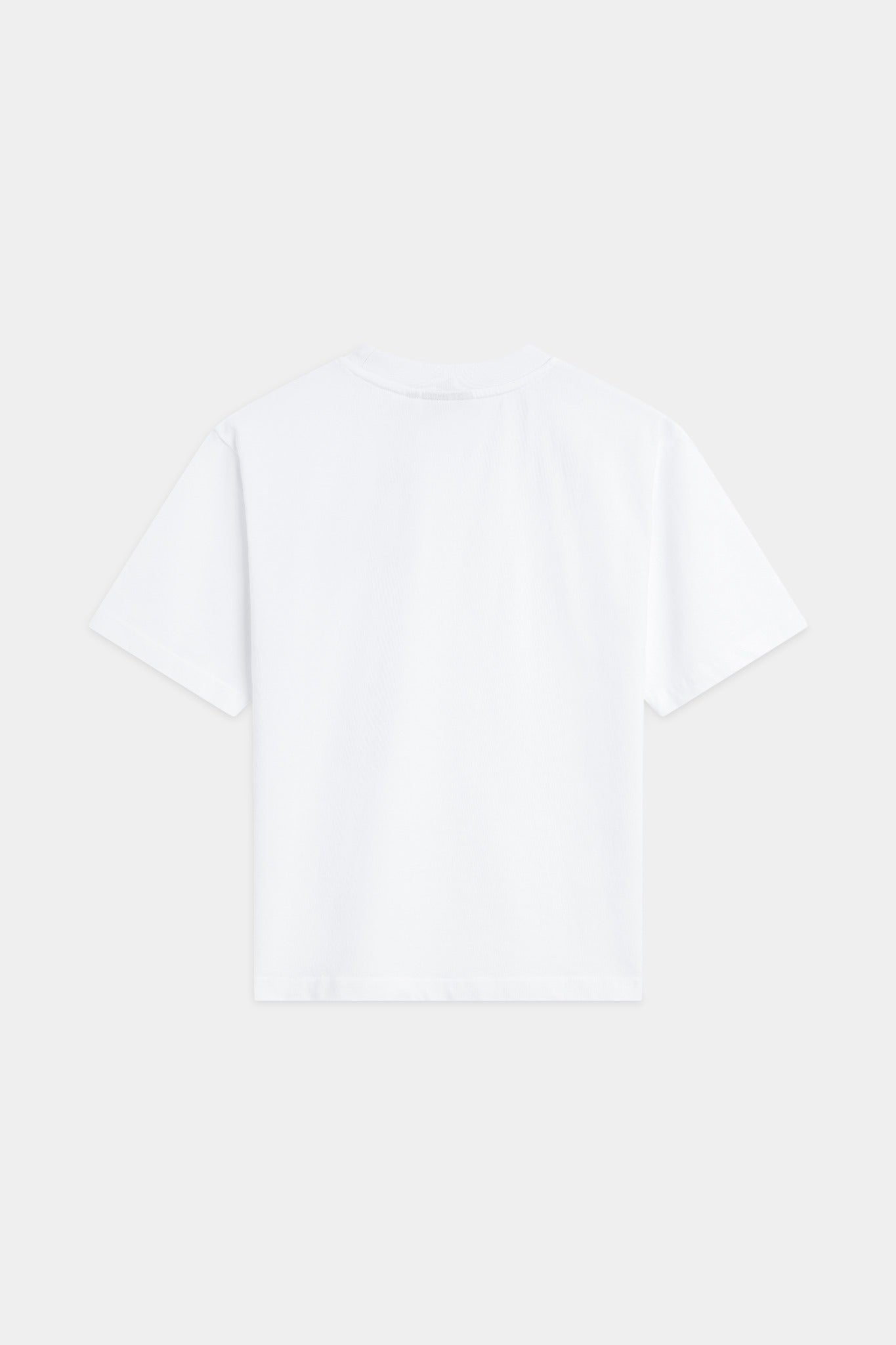 Back view of the CASPARA women's white Varsity organic cotton t-shirt on a neutral background.