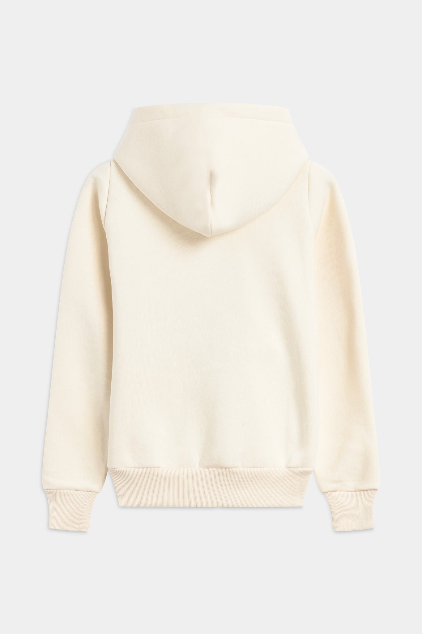 Back view of the creme CASPARA Cosmo zip hoodie against a plain studio background.