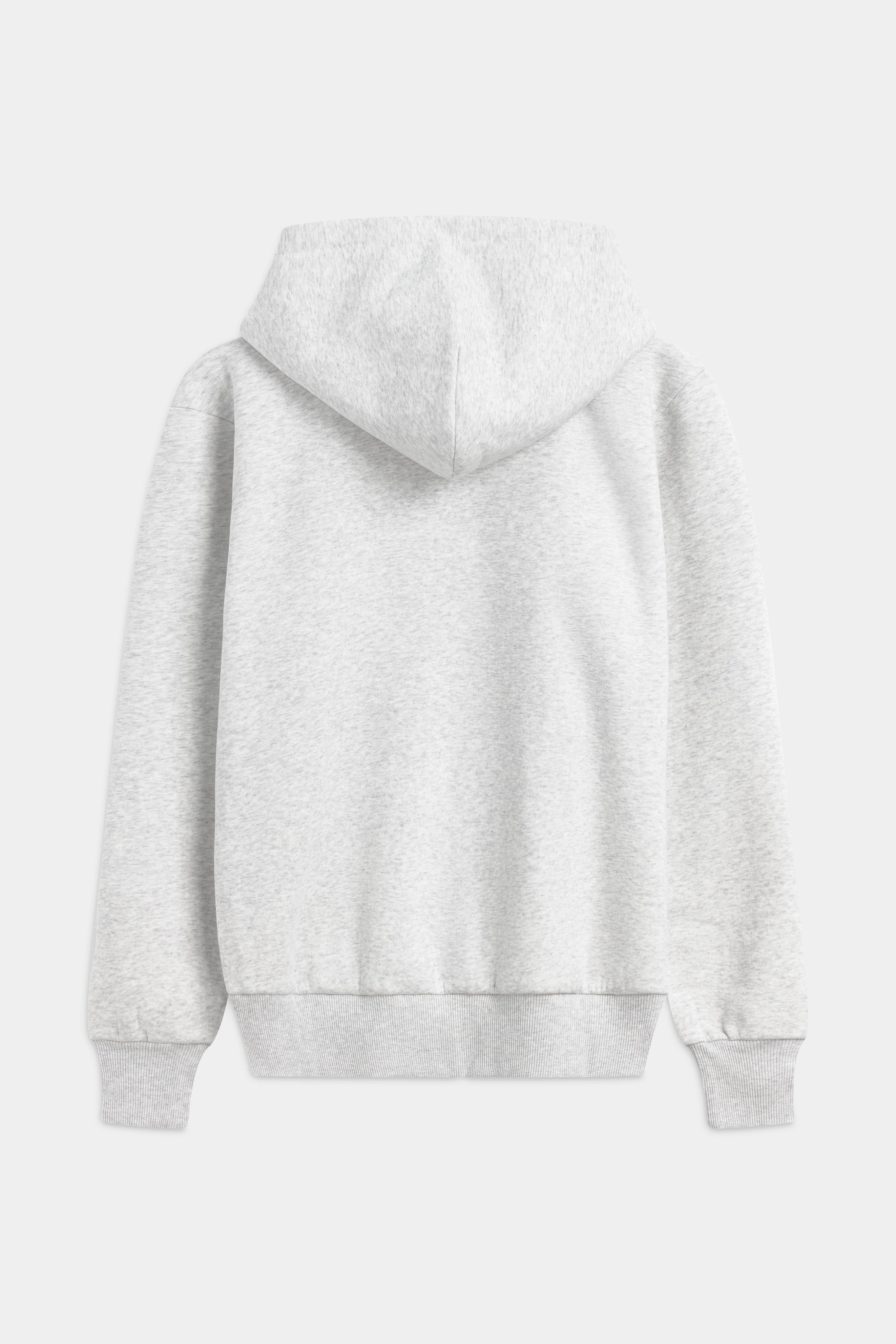 Back view of the CASPARA CS zip hoodie in grey melange against a plain studio background.