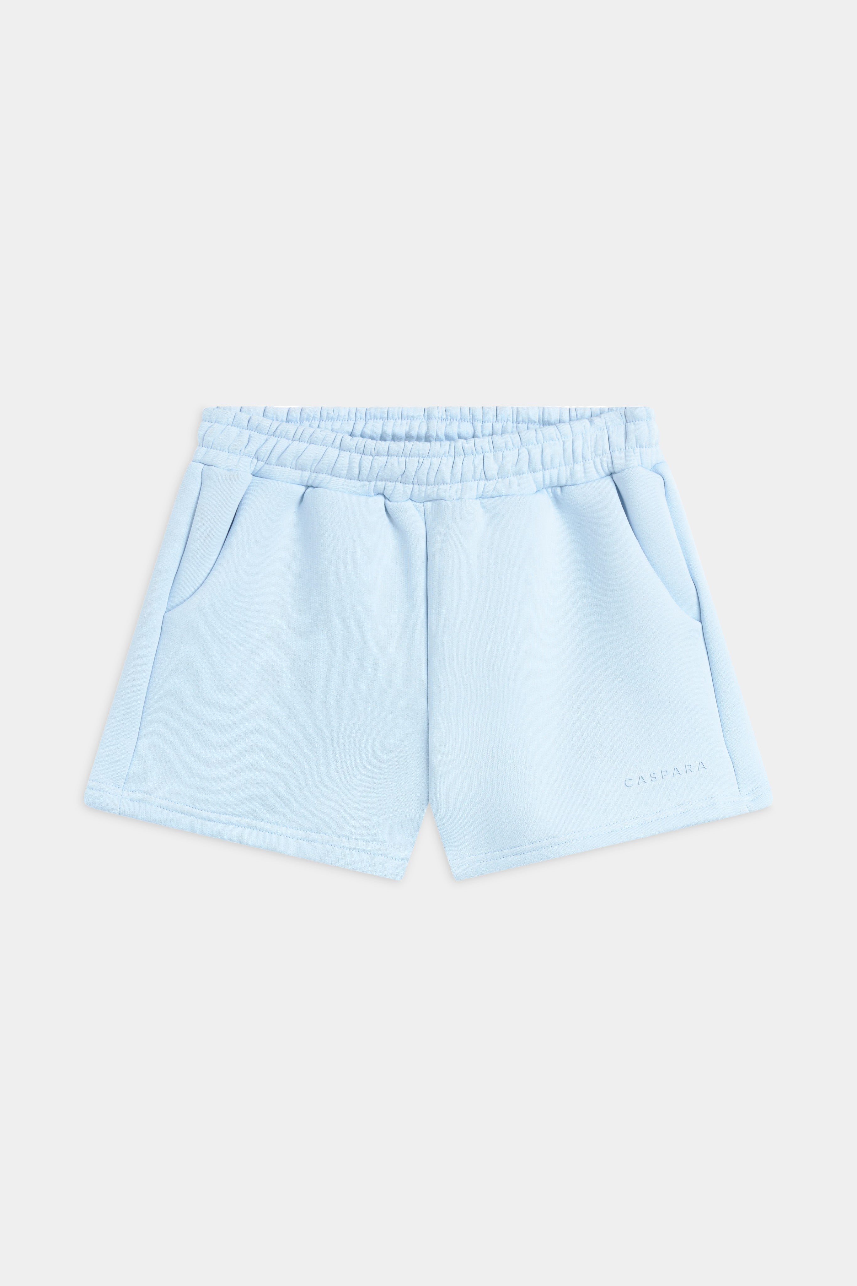 Baby blue CASPARA Pollux sweat shorts with an elastic waistband and side pockets.