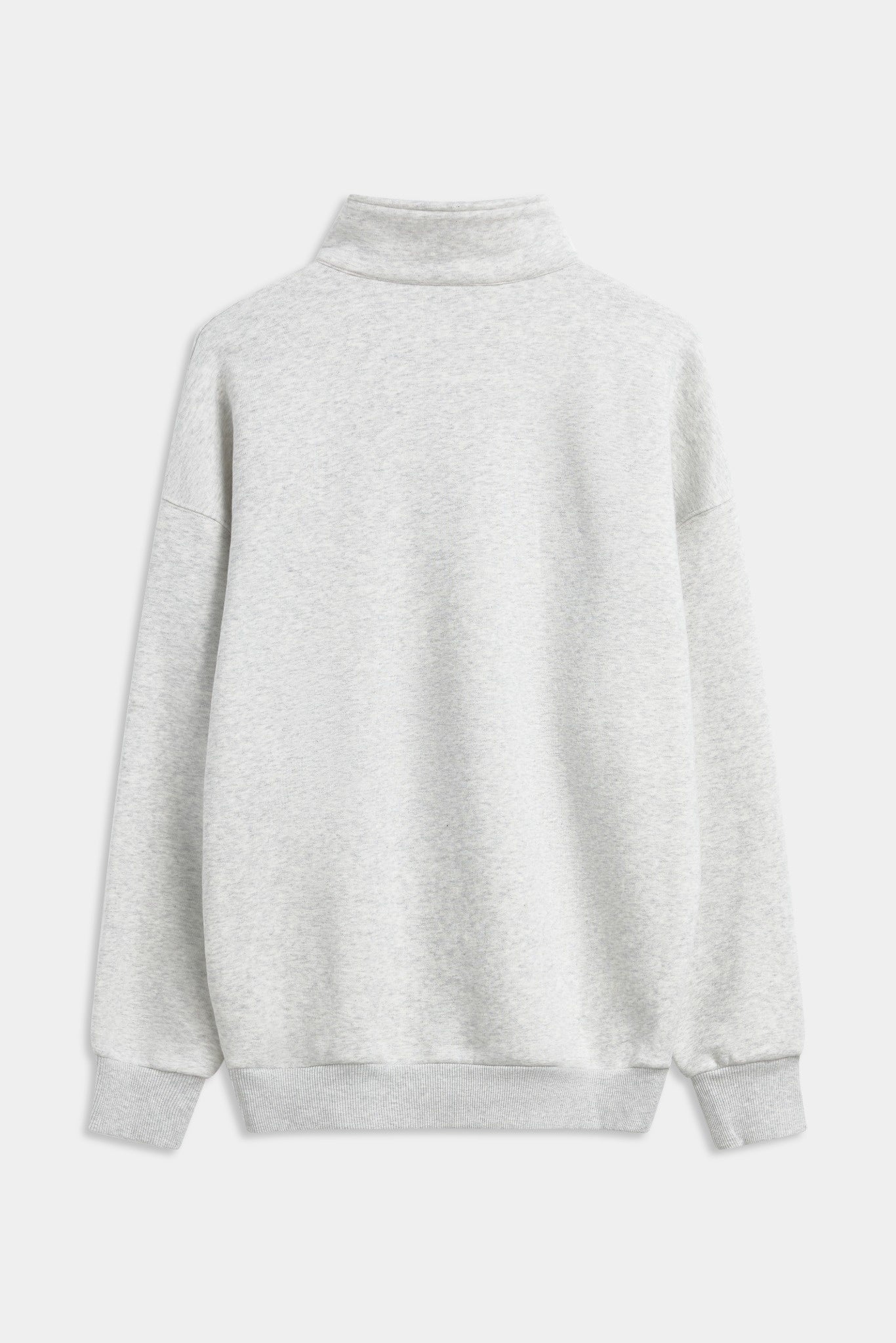 Back view of a grey melange CASPARA quarter-zip sweatshirt against a light grey background.
