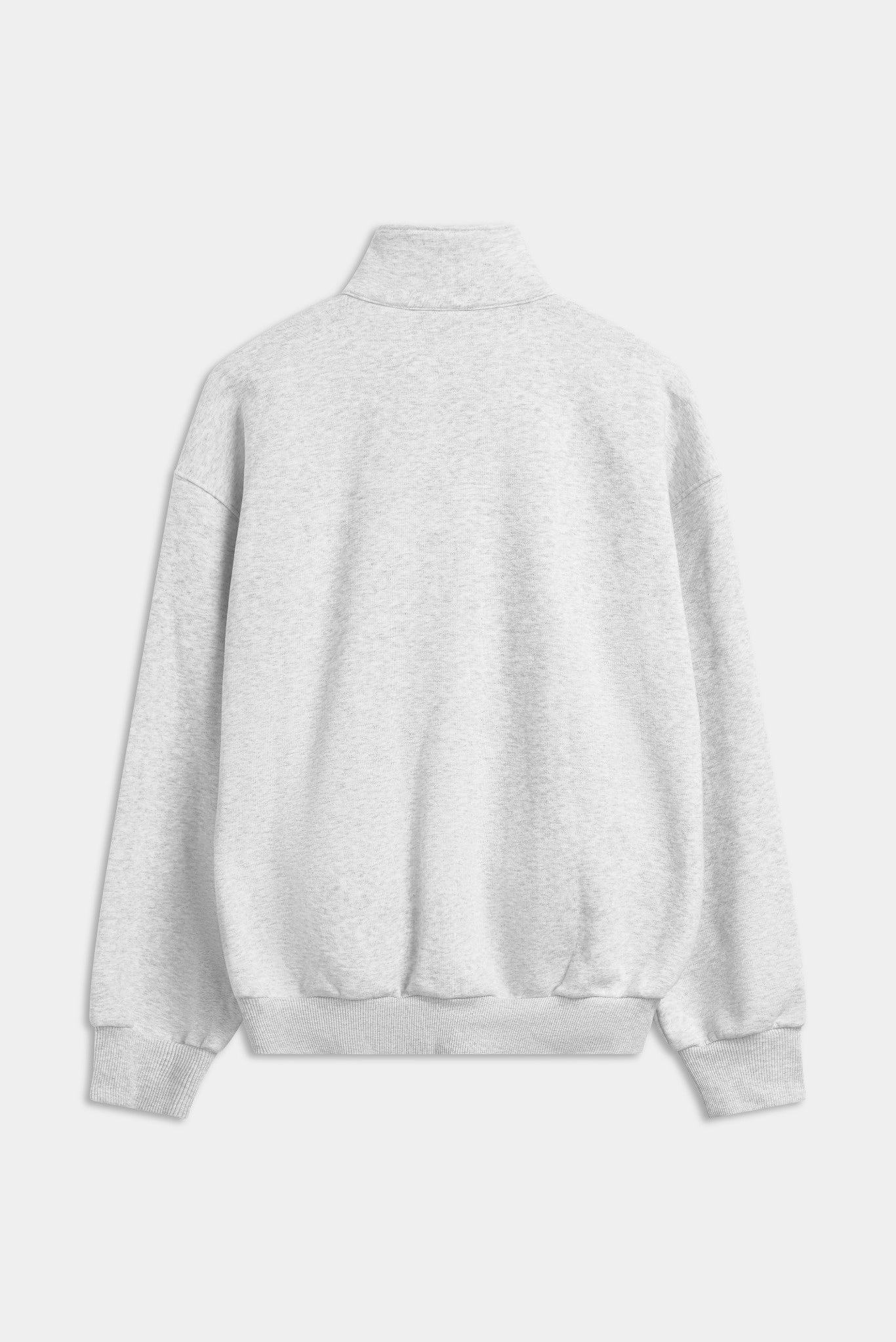 Back view of the CASPARA grey melange funnel zip sweatshirt against a light background.