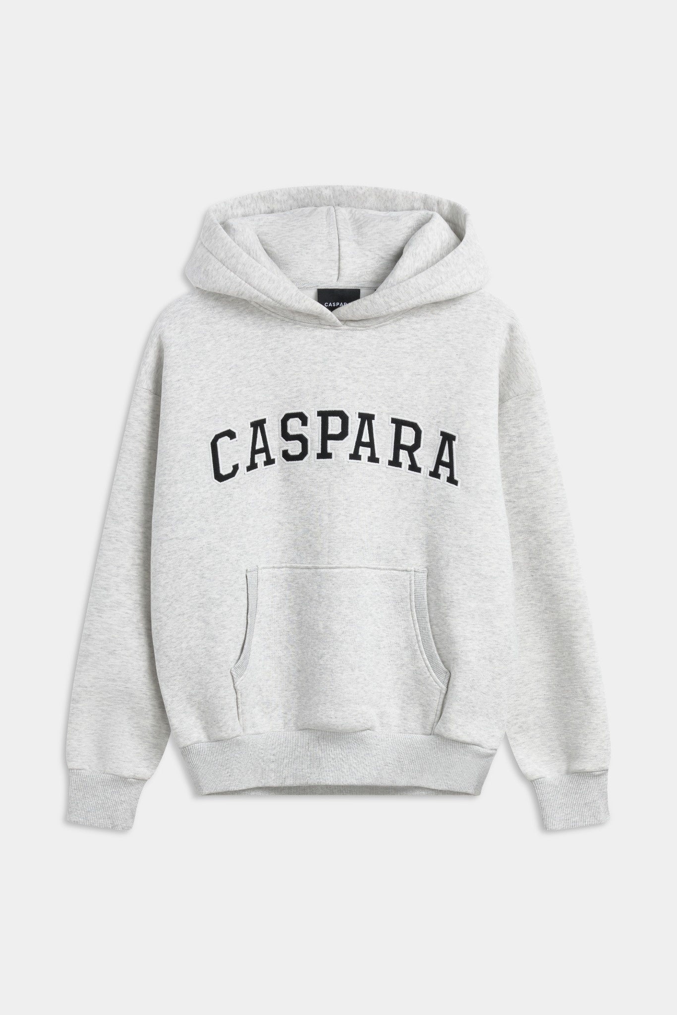 Grey melange CASPARA All-Star hoodie with black arched logo lettering across the chest.