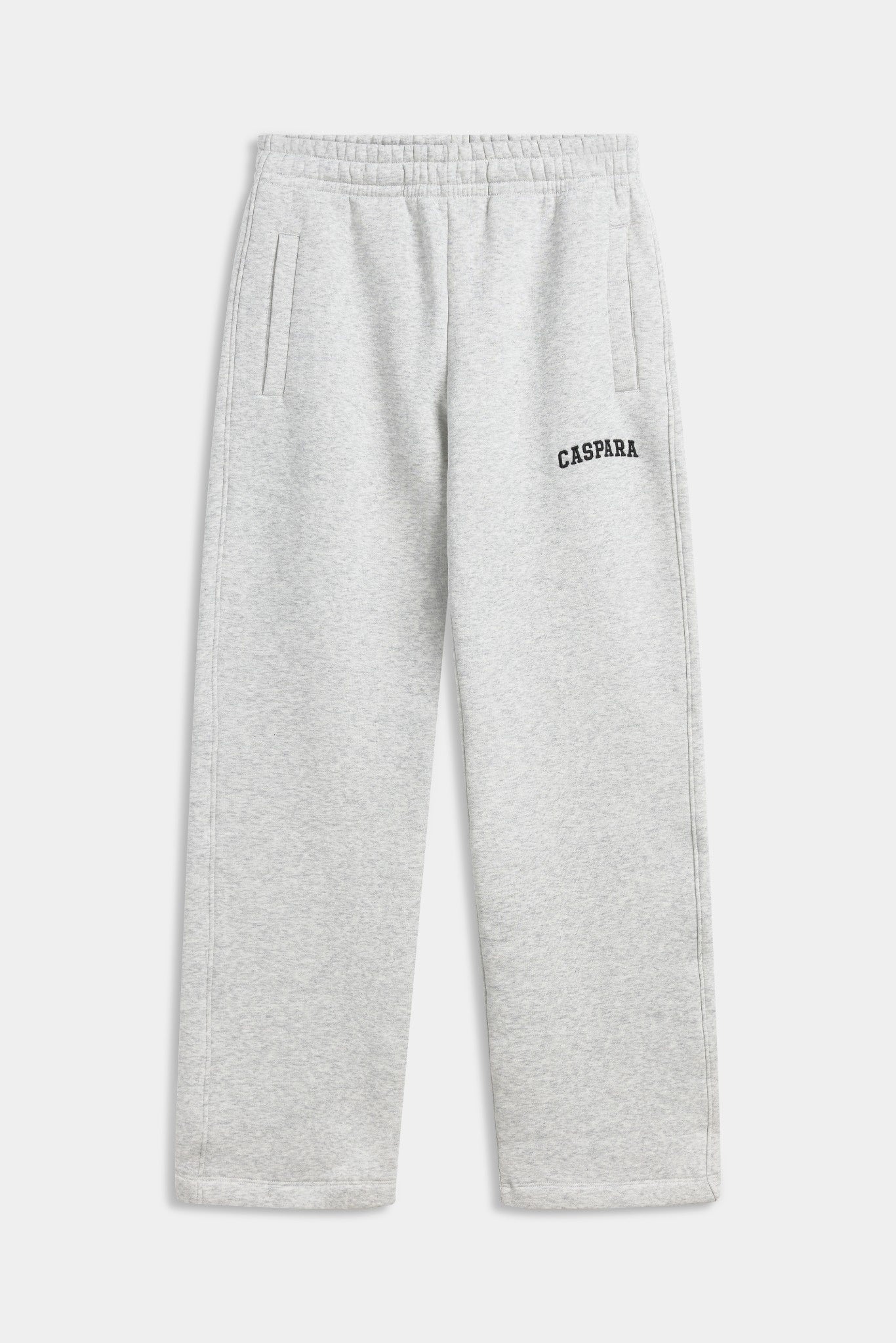 CASPARA grey melange straight-leg sweatpants displayed flat against a light background.