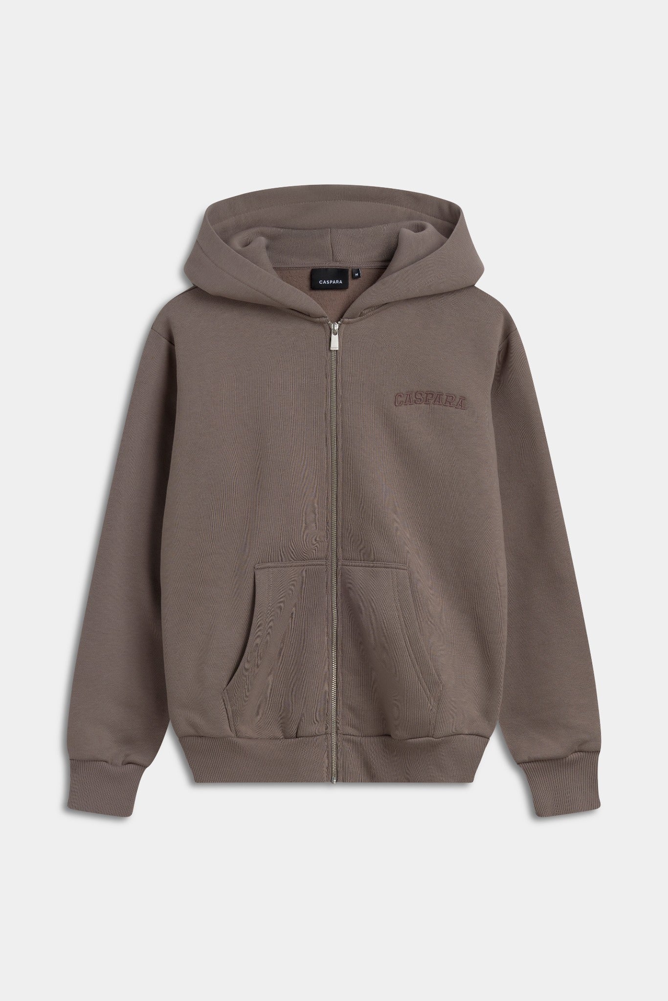 Walnut brown CASPARA All-Star zip-up hoodie against a light grey background.