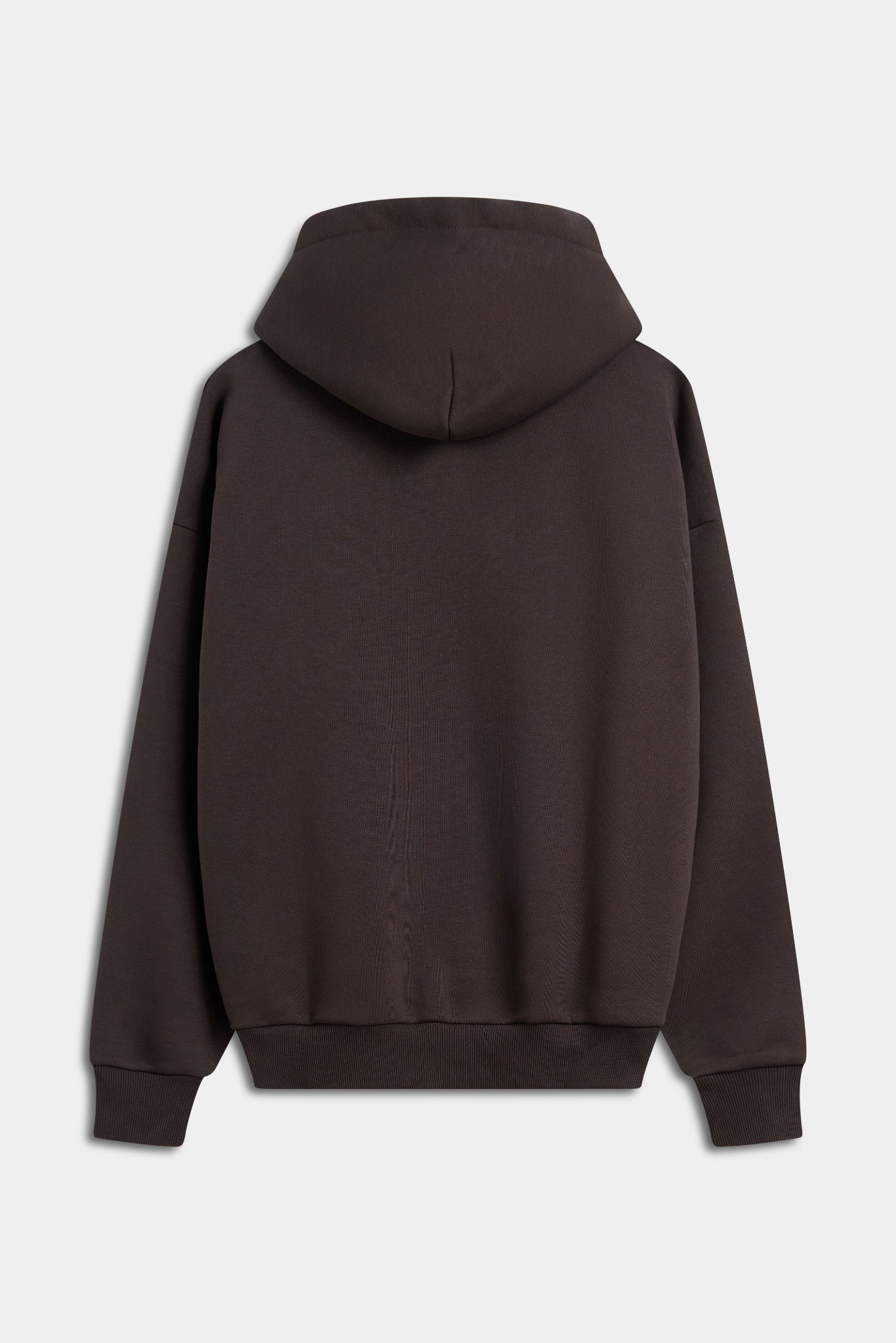Back view of the espresso brown CASPARA All-Star hoodie against a light grey background.