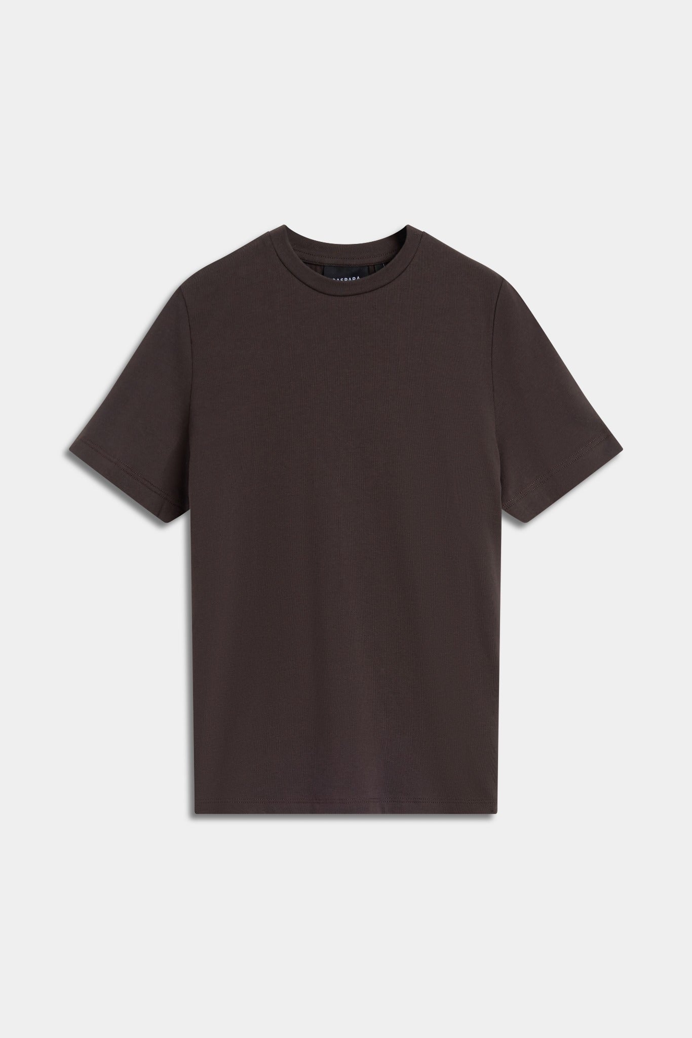 Espresso CASPARA women's baby tee shown flat against a light grey background.