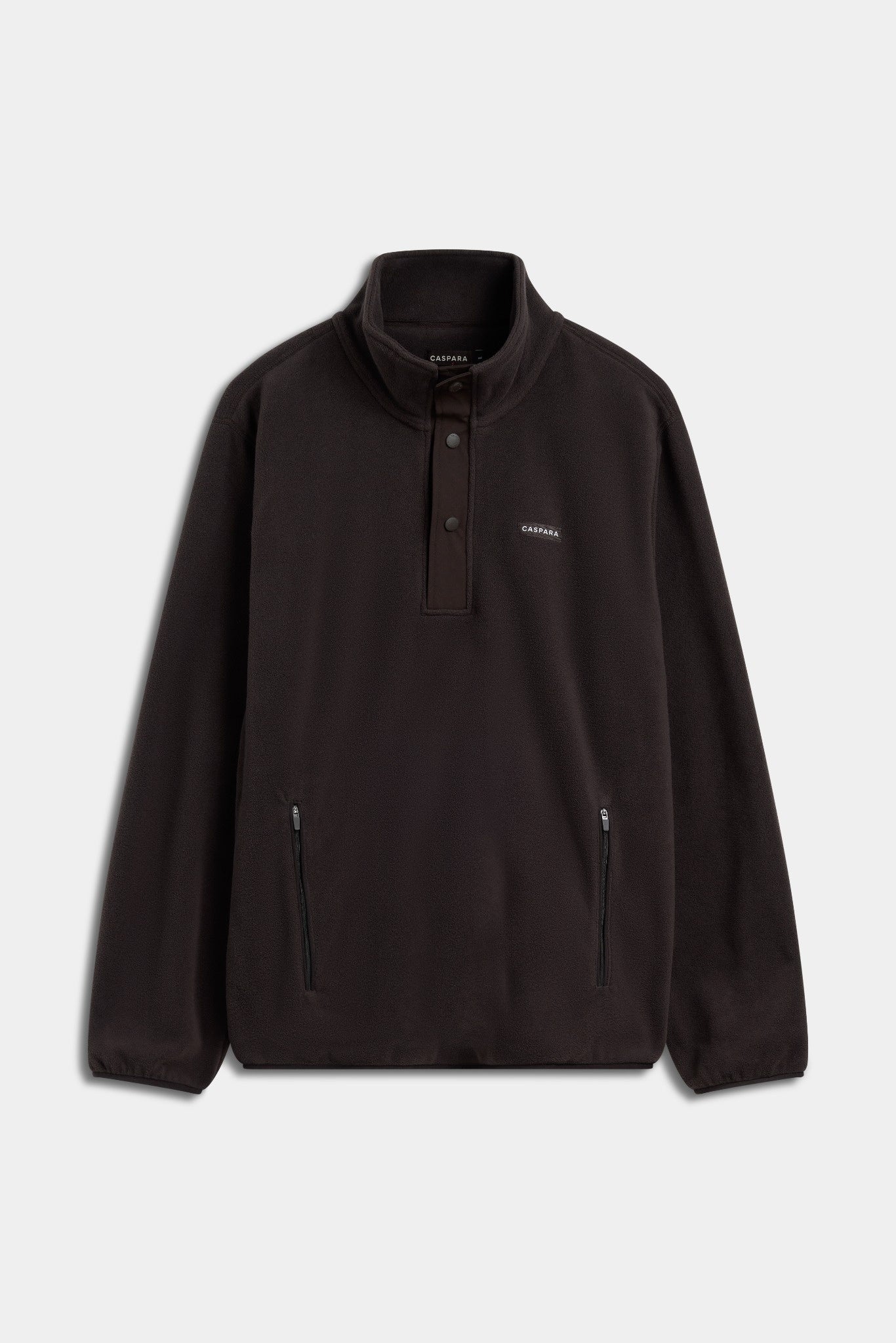 Espresso CASPARA polar fleece half-snap pullover against a light grey background.