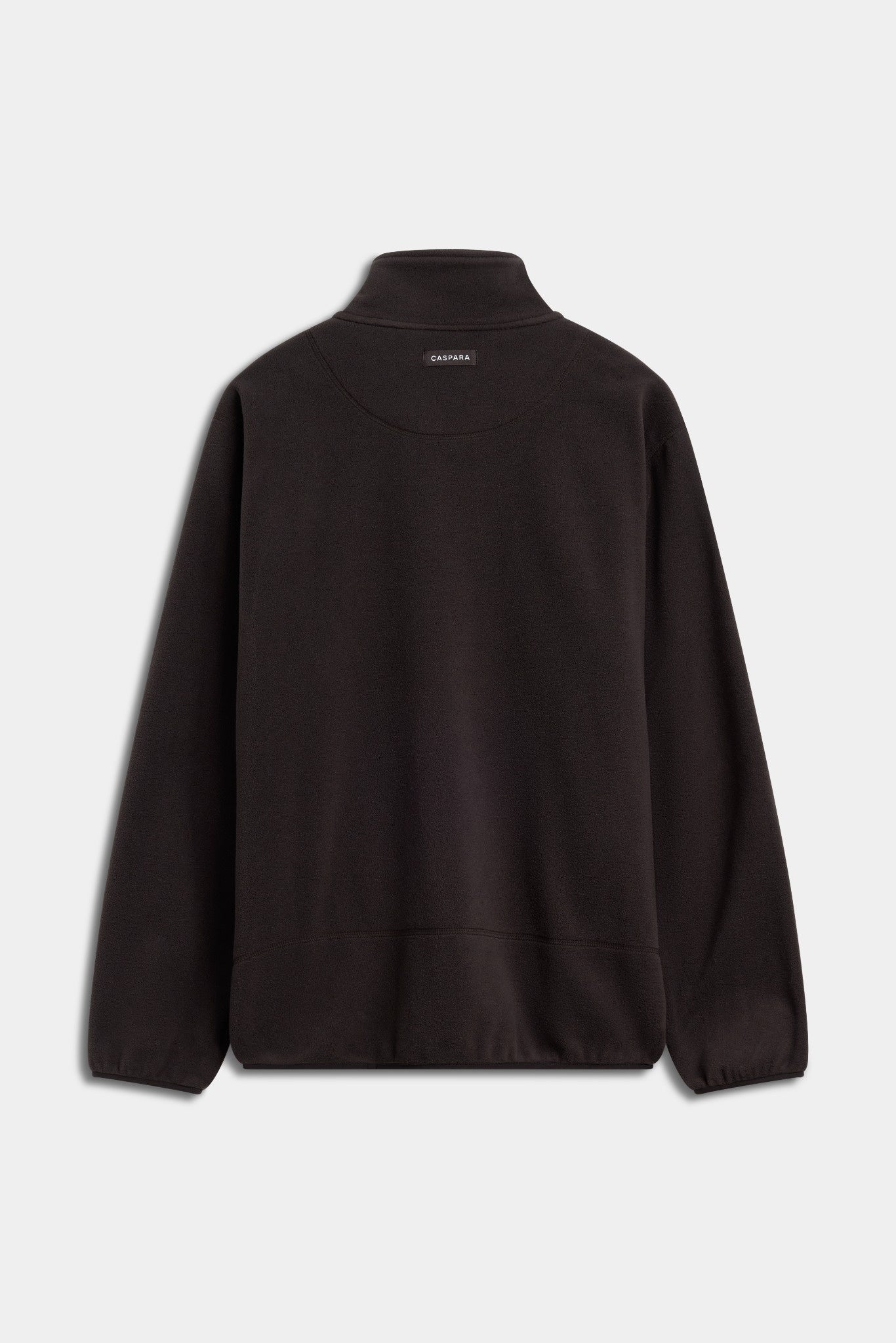 Back view of an espresso brown CASPARA polar fleece pullover against a grey background.