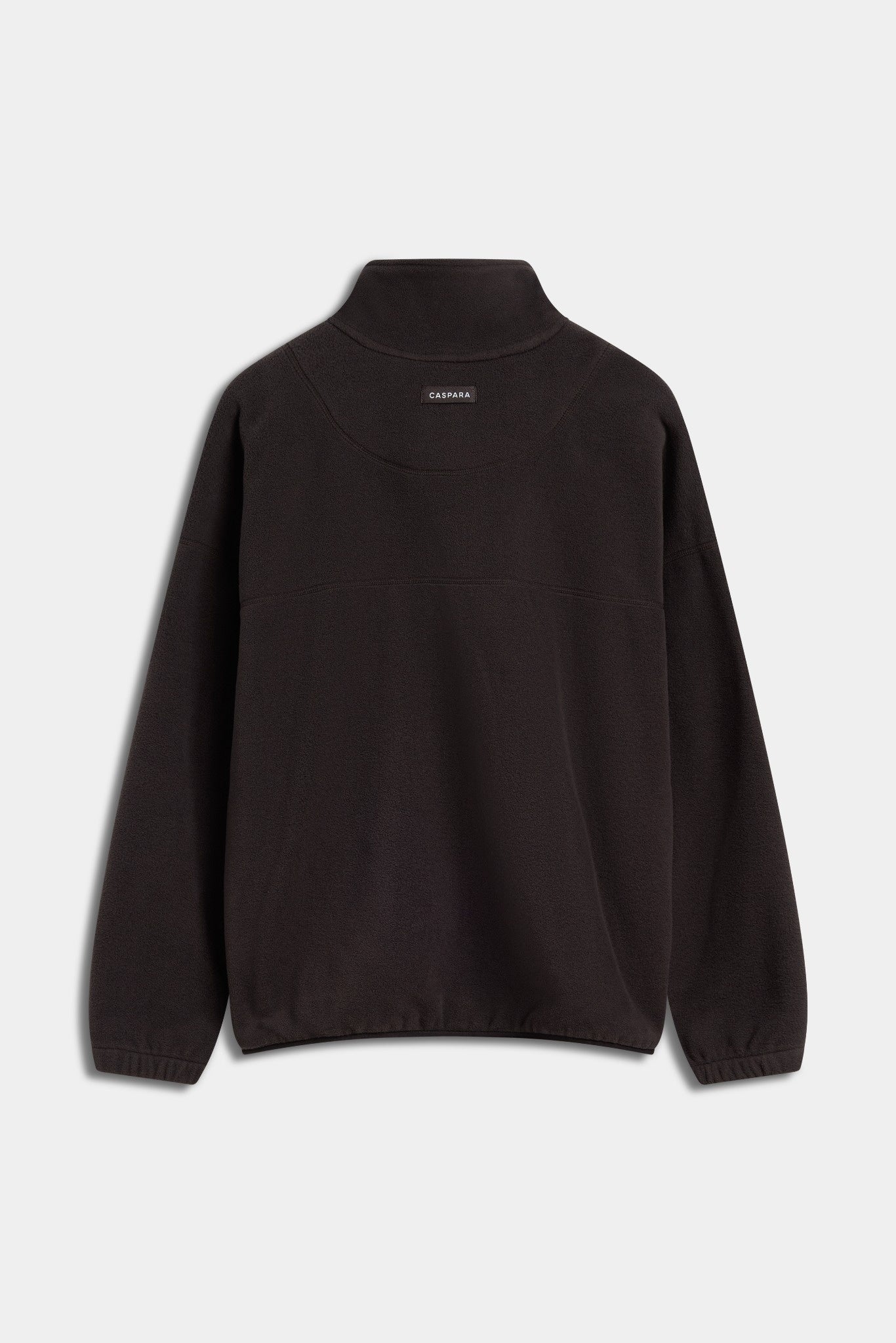 Back view of the CASPARA Cocoa Bean Polar Fleece Pullover against a grey background.