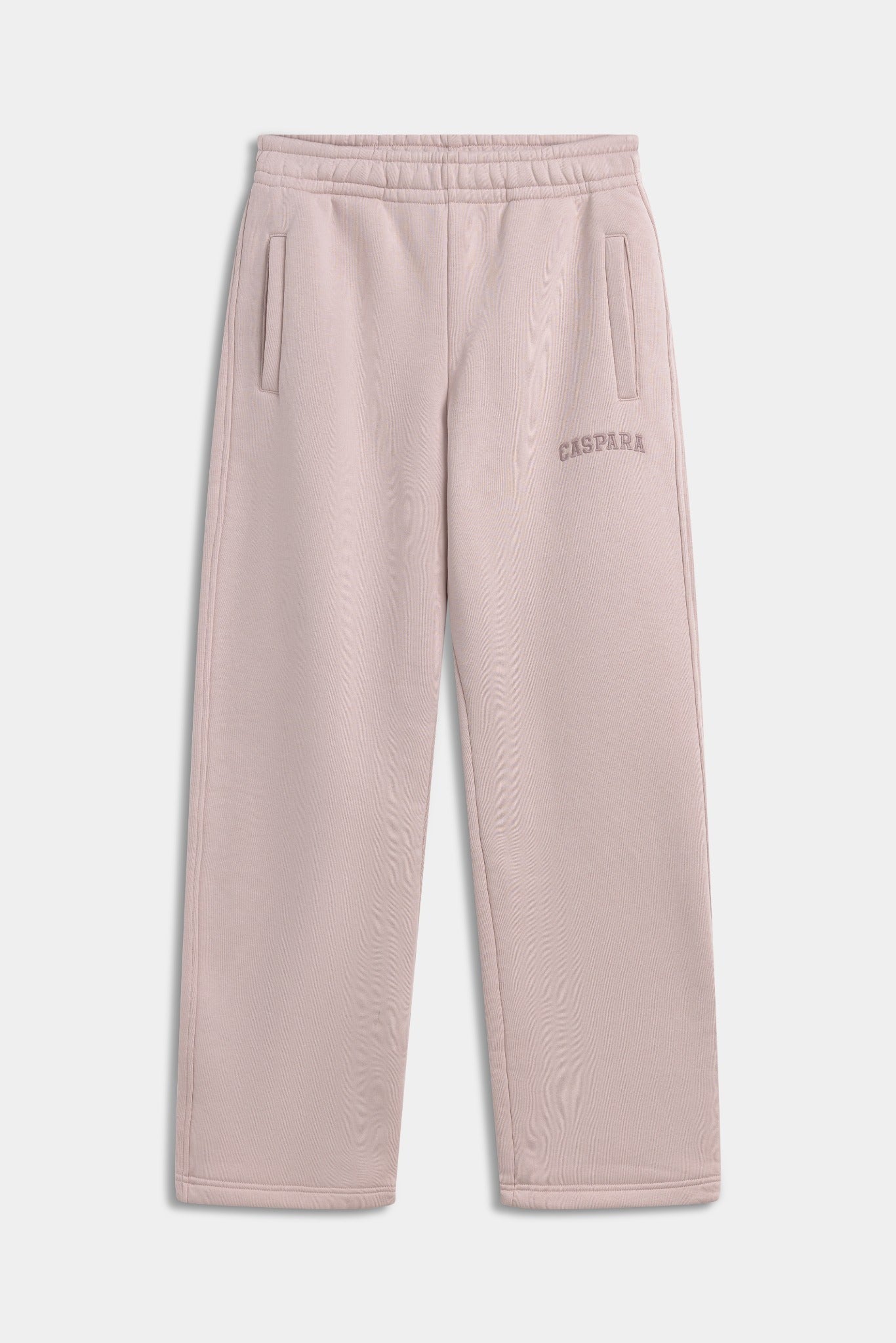 Dusty pink CASPARA straight-leg sweatpants against a light grey background.