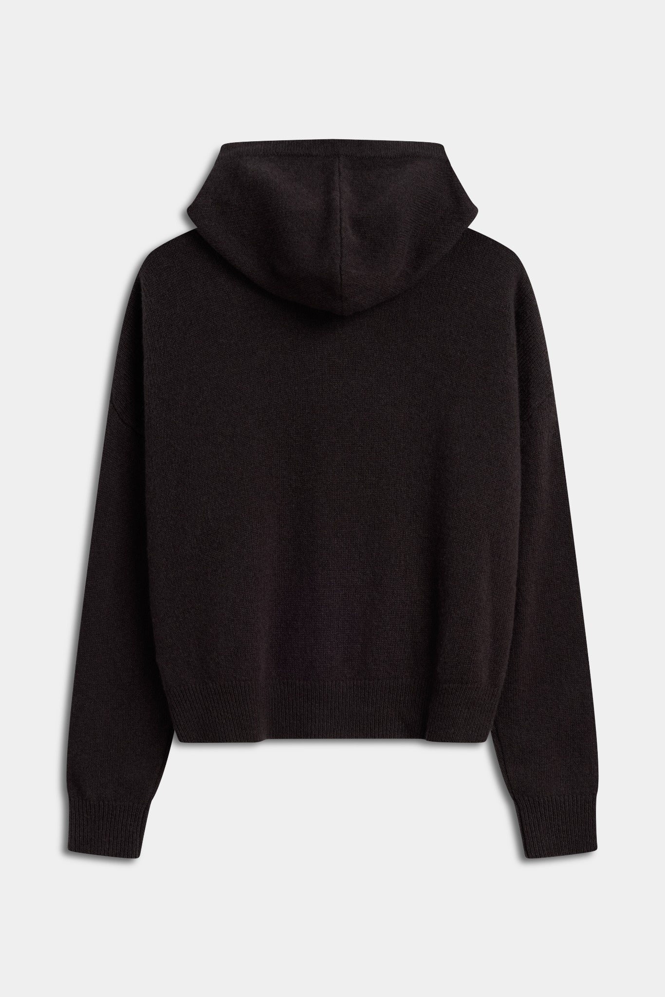 Back view of the Cocoa Bean CASPARA wool knit zip jacket against a grey background.